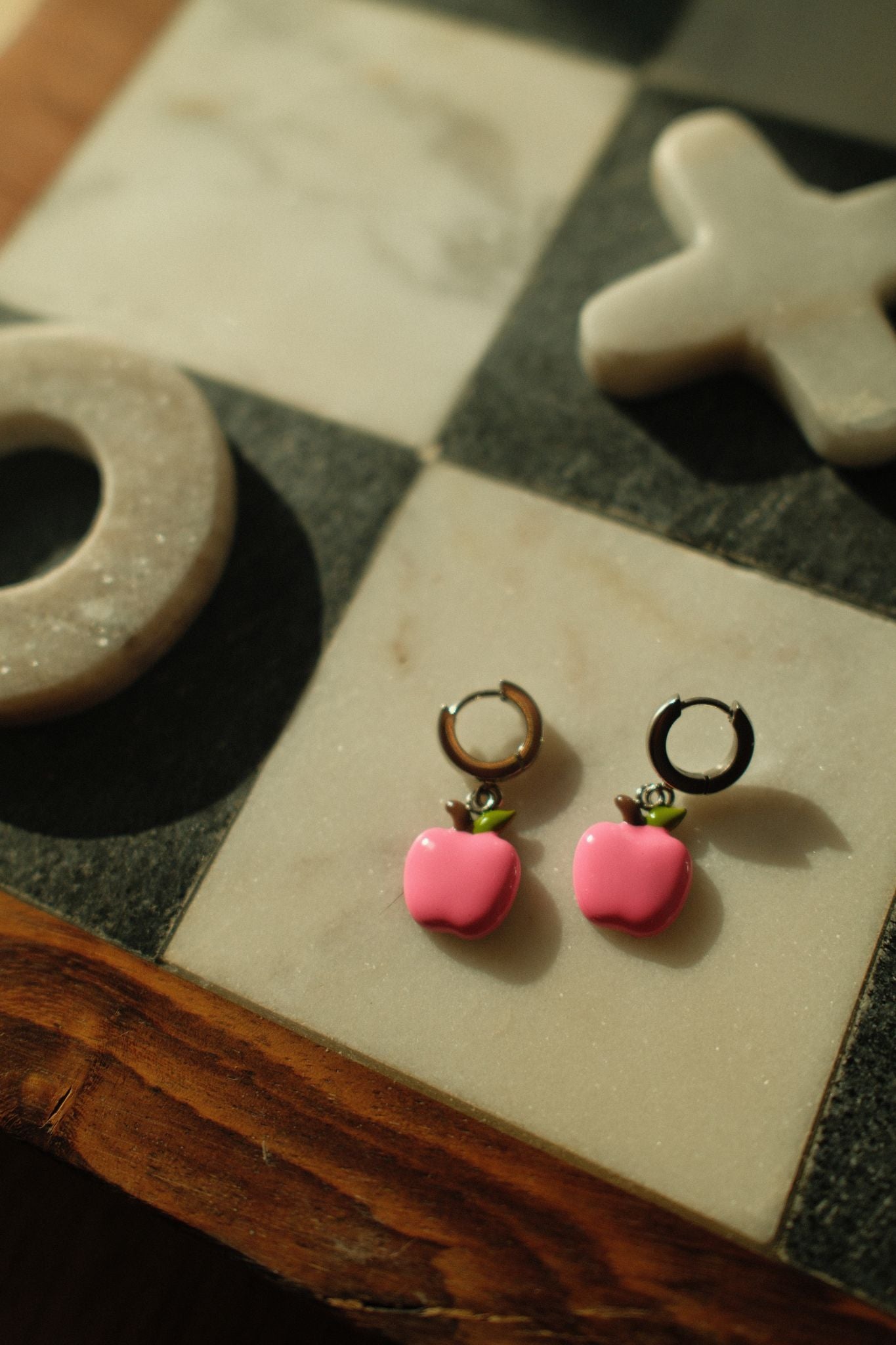 Pink Apple Earrings (Silver)