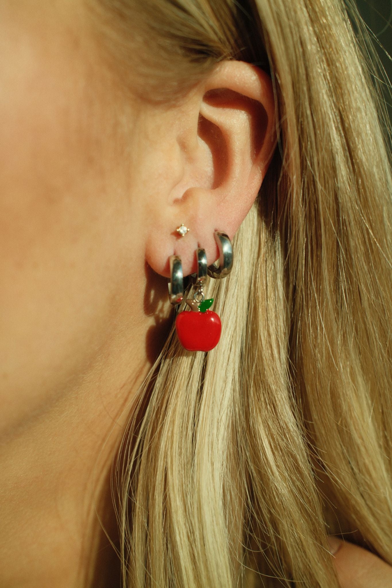 Red Apple Earrings (Silver)