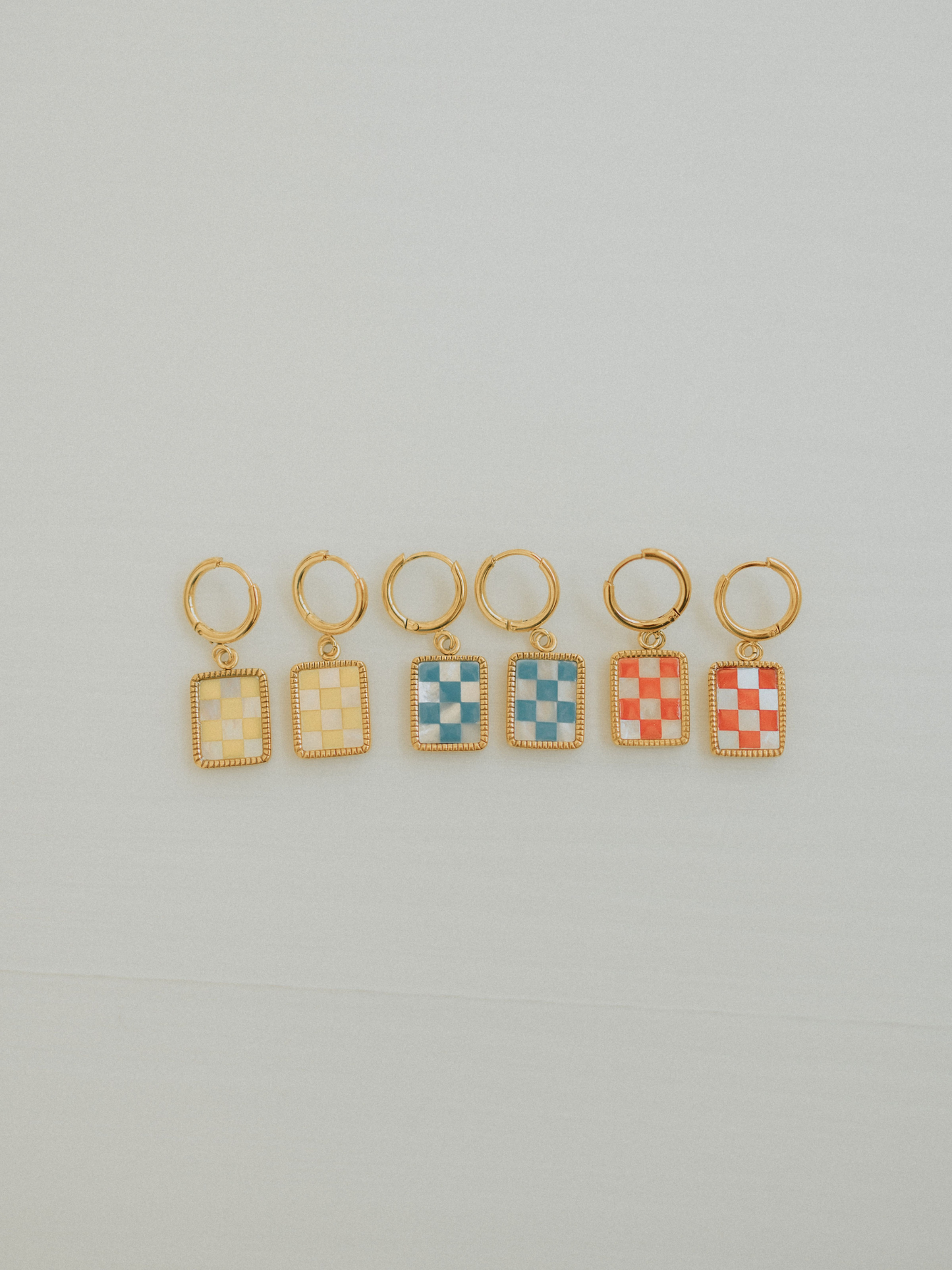Yellow Checkered Hoops (18k Gold)