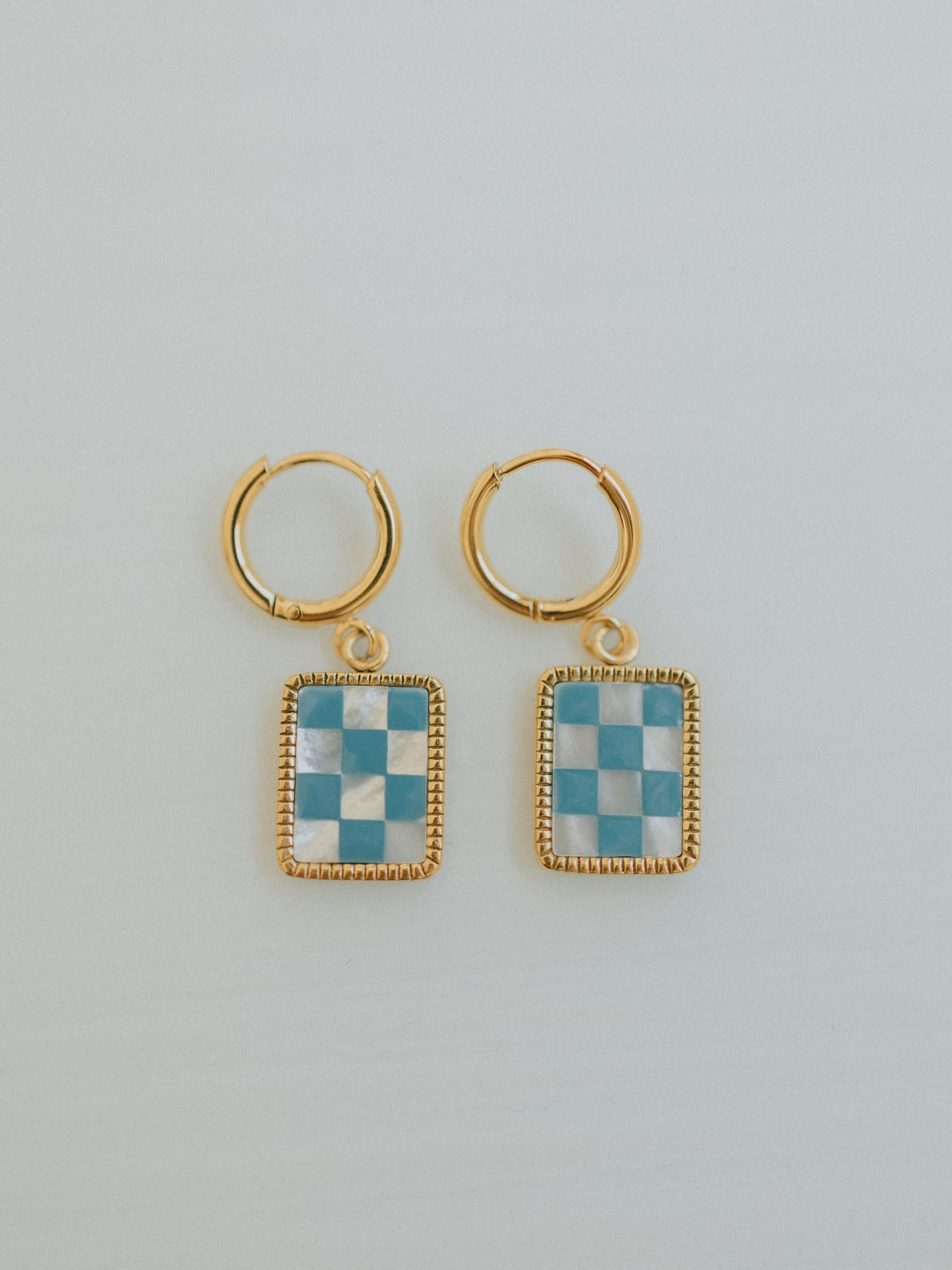 Blue Checkered Hoops (18k gold)