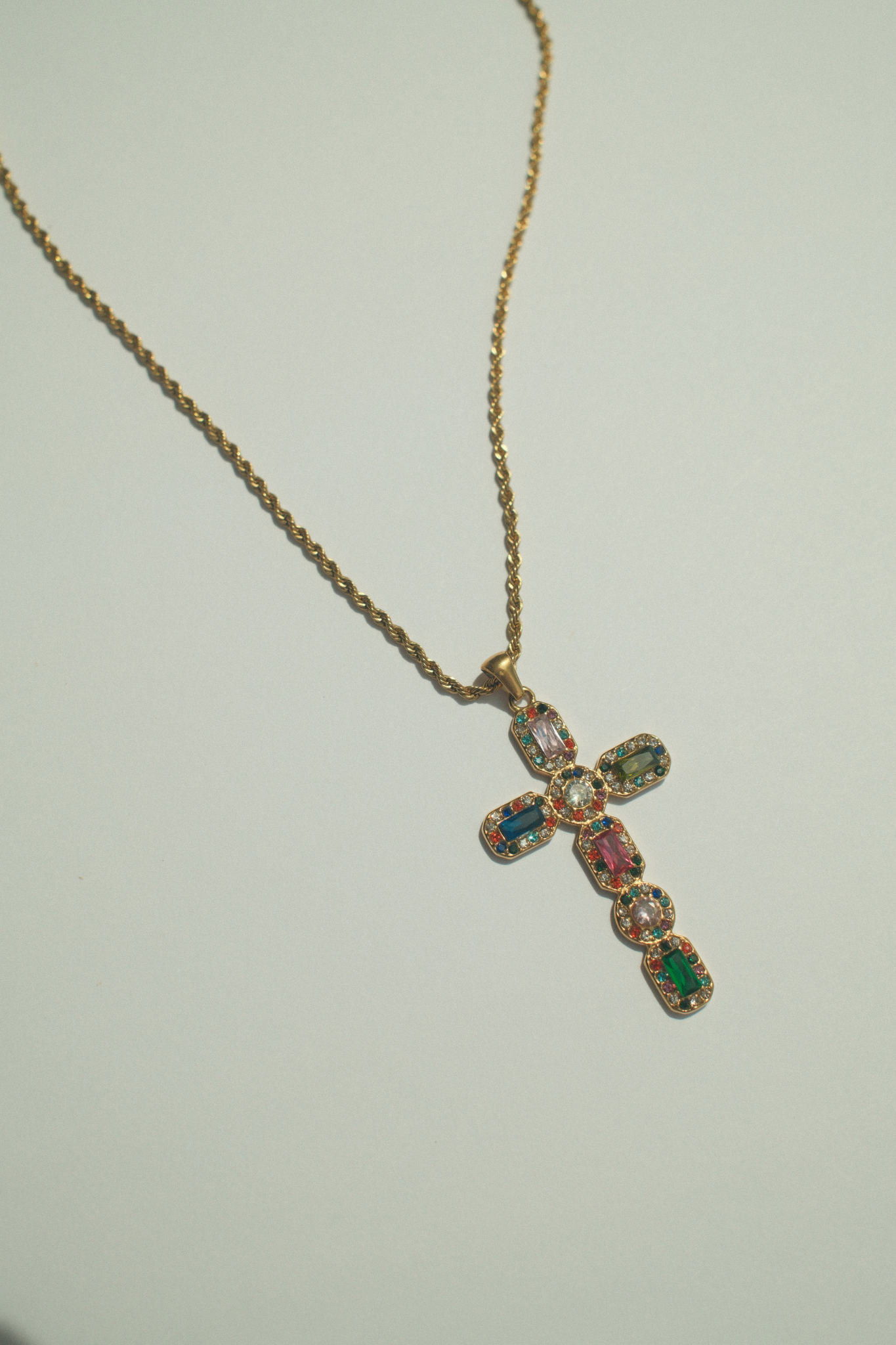 Colorful Cross Necklace (18k gold)