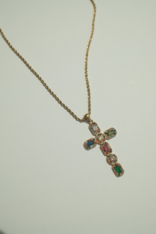 Colorful Cross Necklace (18k gold)