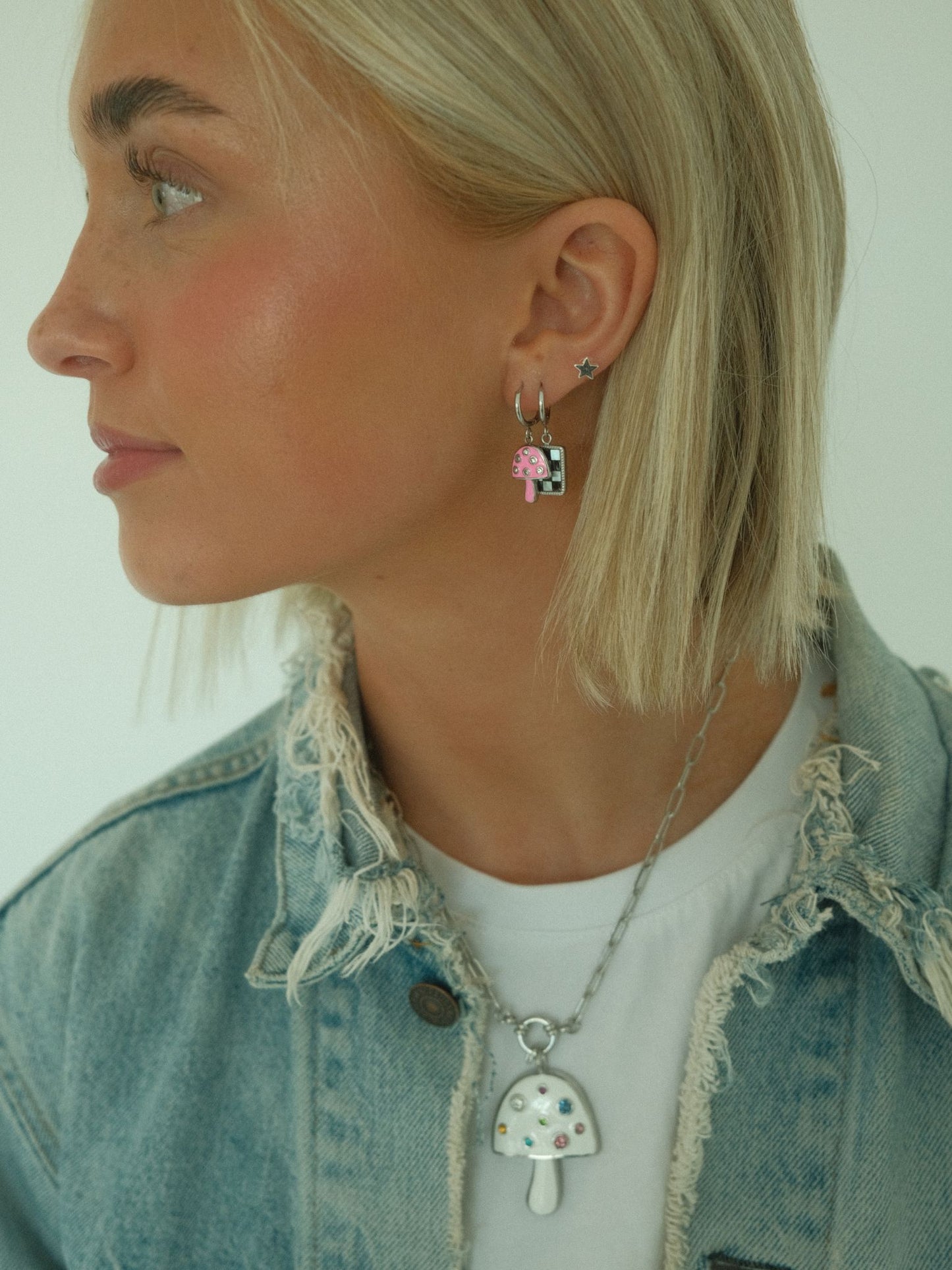 Pink Mushroom Earrings (silver)