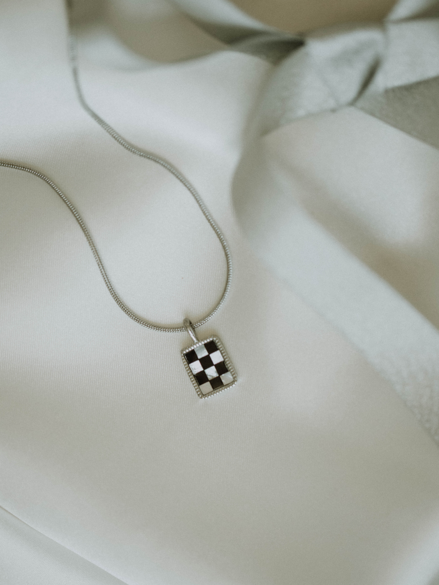 B&W Checkered Necklace - Silver