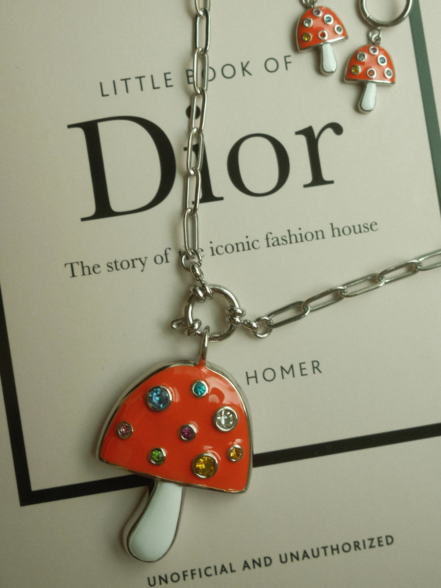 Orange Mushroom Necklace (silver)