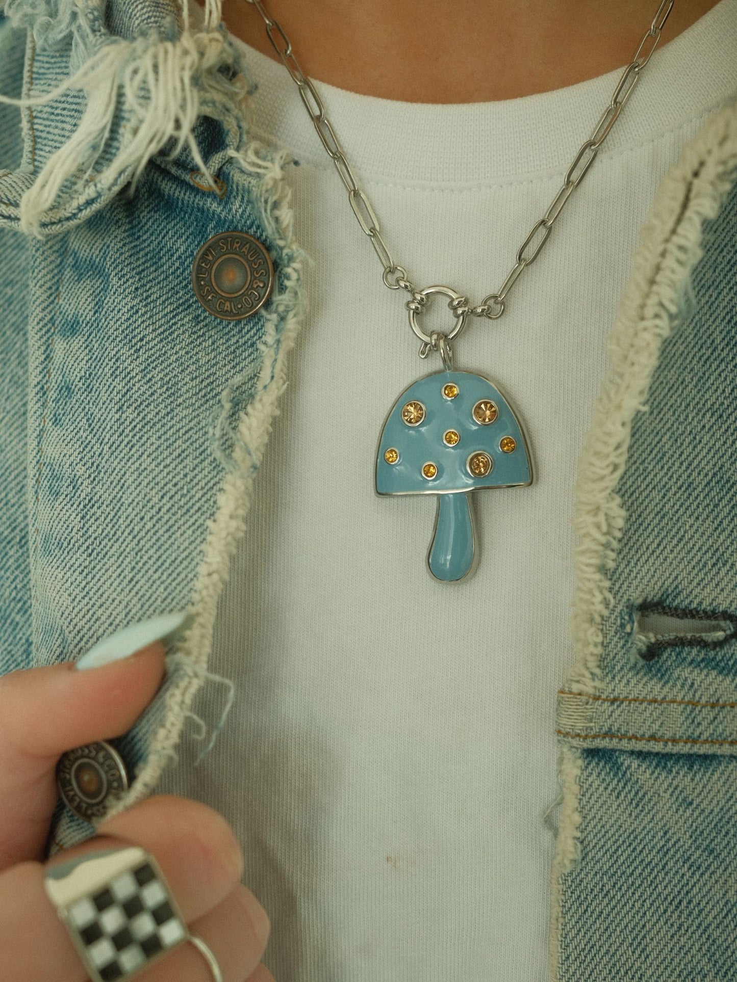 Blue Mushroom Necklace (silver)