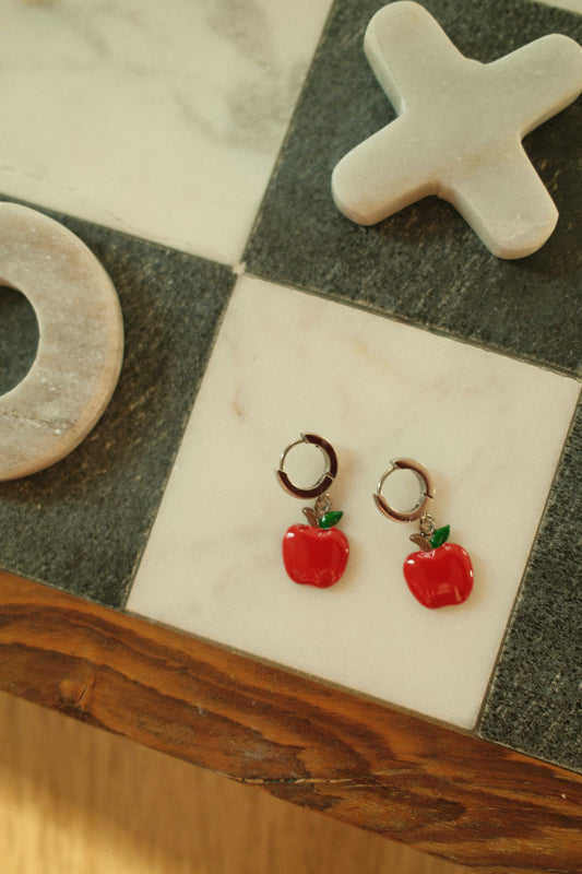 Red Apple Earrings (Silver)