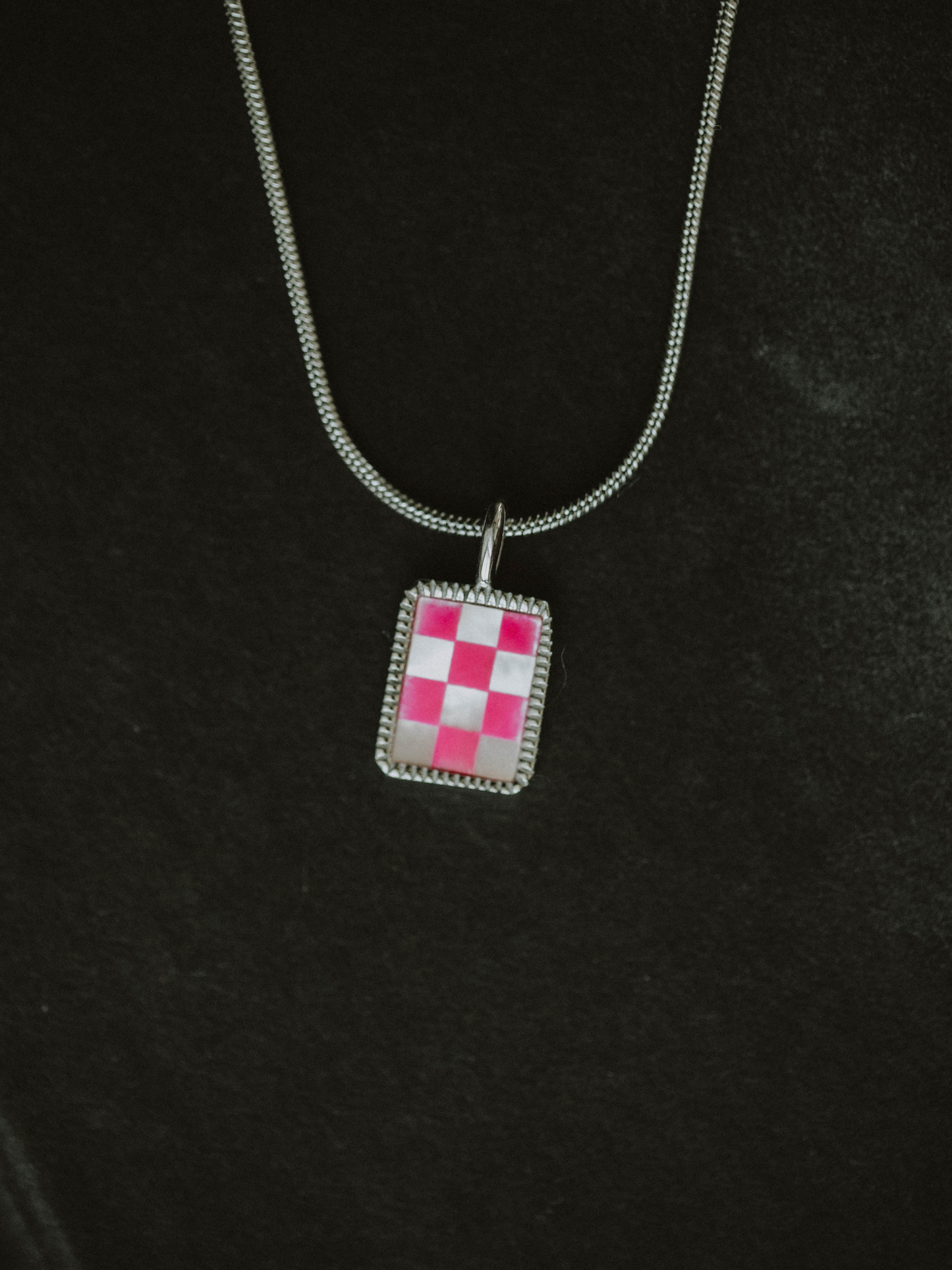 Barbie Pink Checkered Necklace - Silver