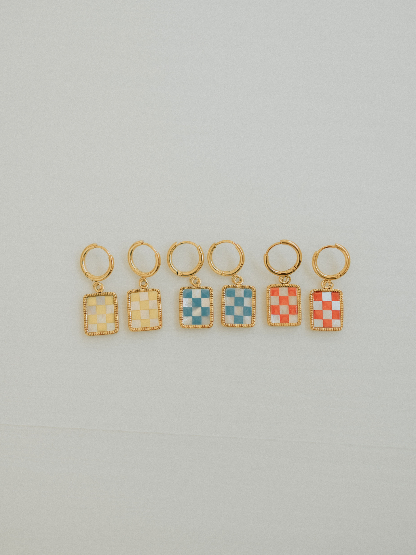 Red Checkered Hoops (18k Gold)