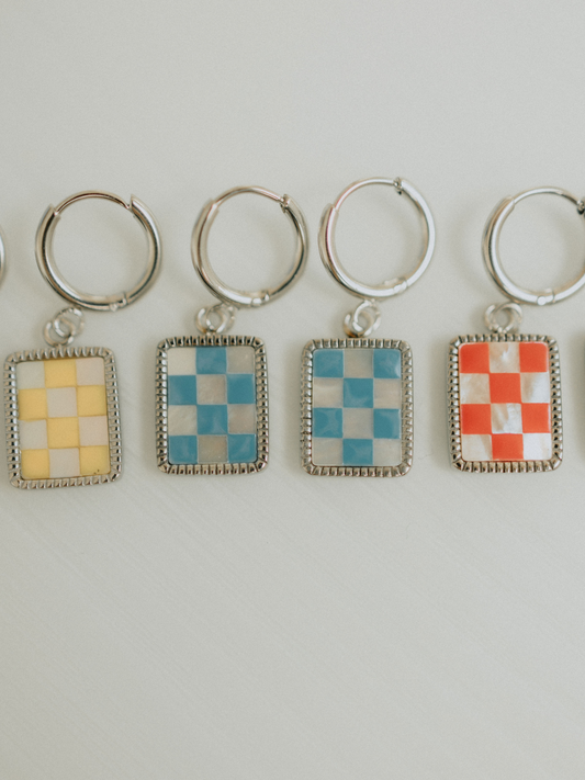 Blue Checkered Hoops (Silver)