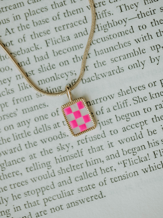 Barbie Pink Checkered Necklace (18k gold)