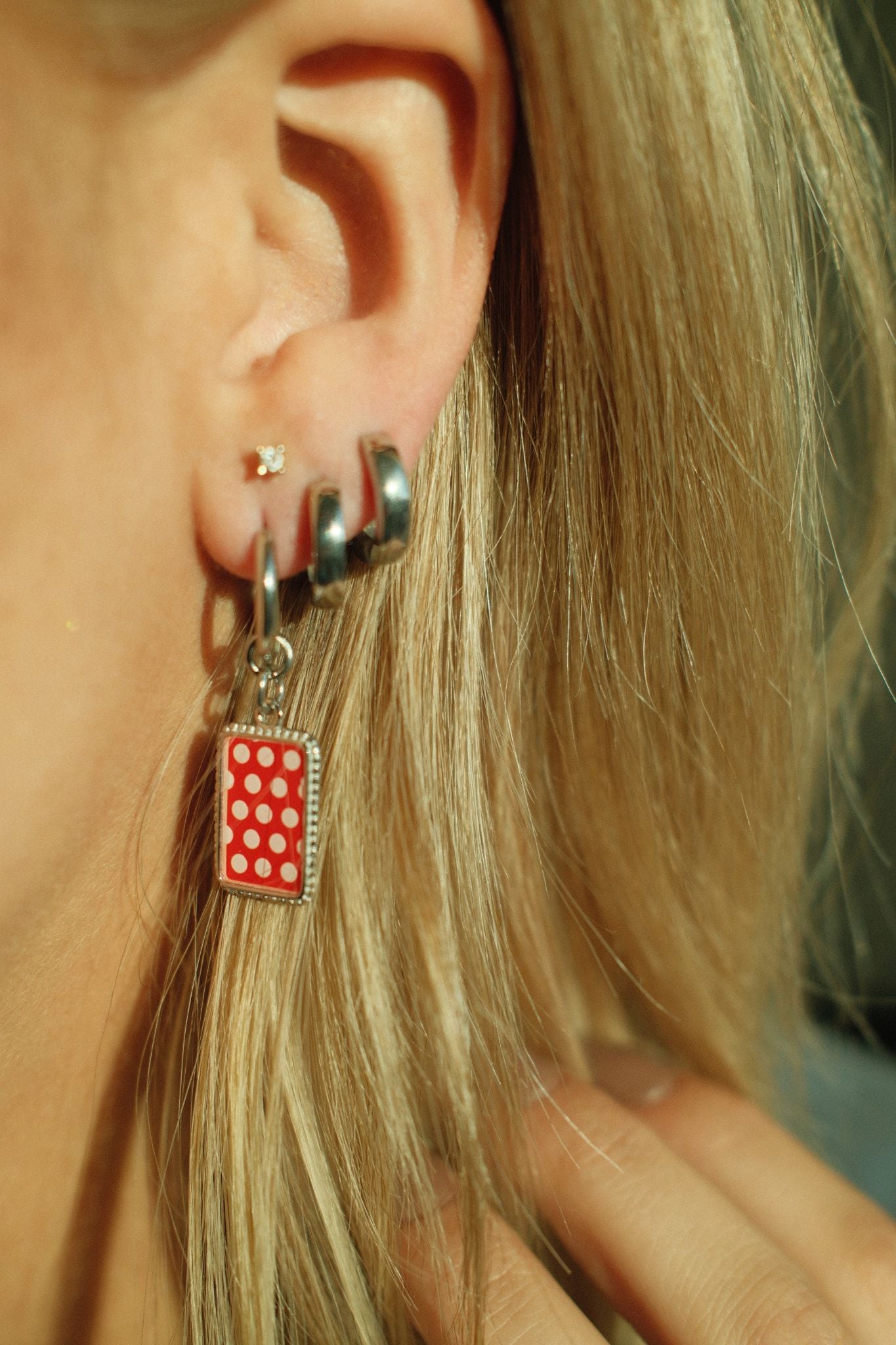 Red Polka Dot Earrings (Silver)