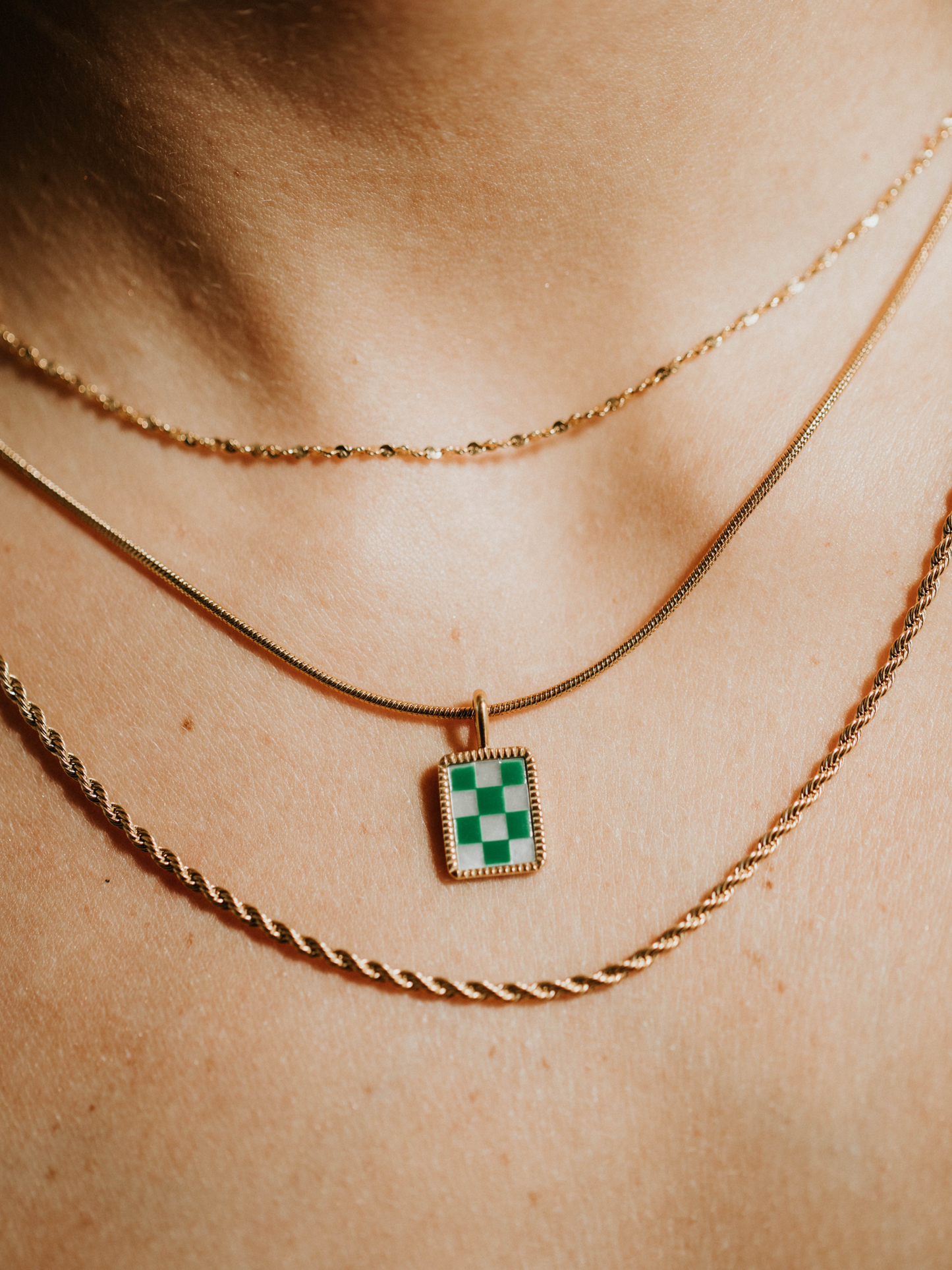 Green Checkered Necklace (18k gold)