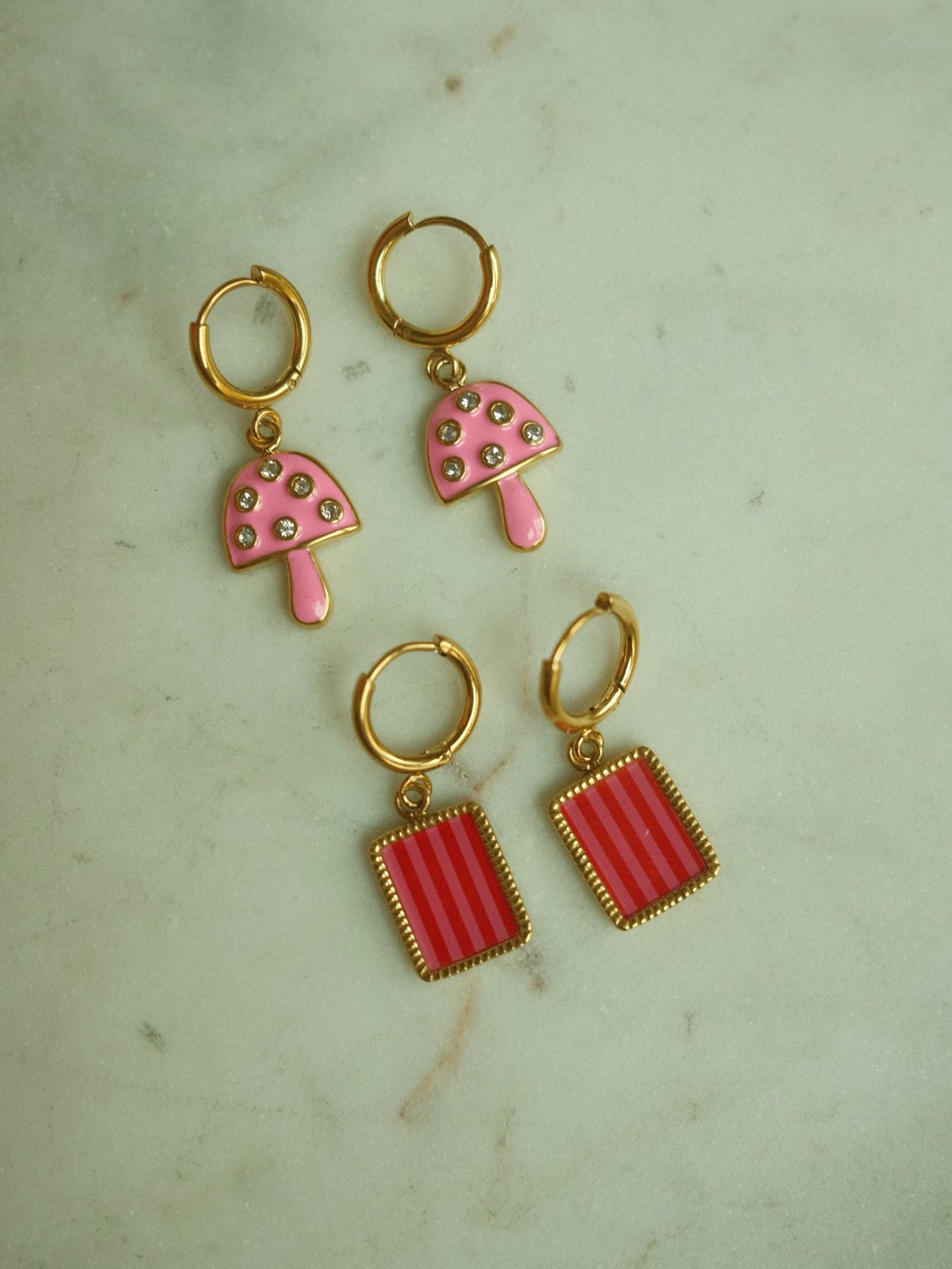 Pink Mushroom Earrings (18k gold)