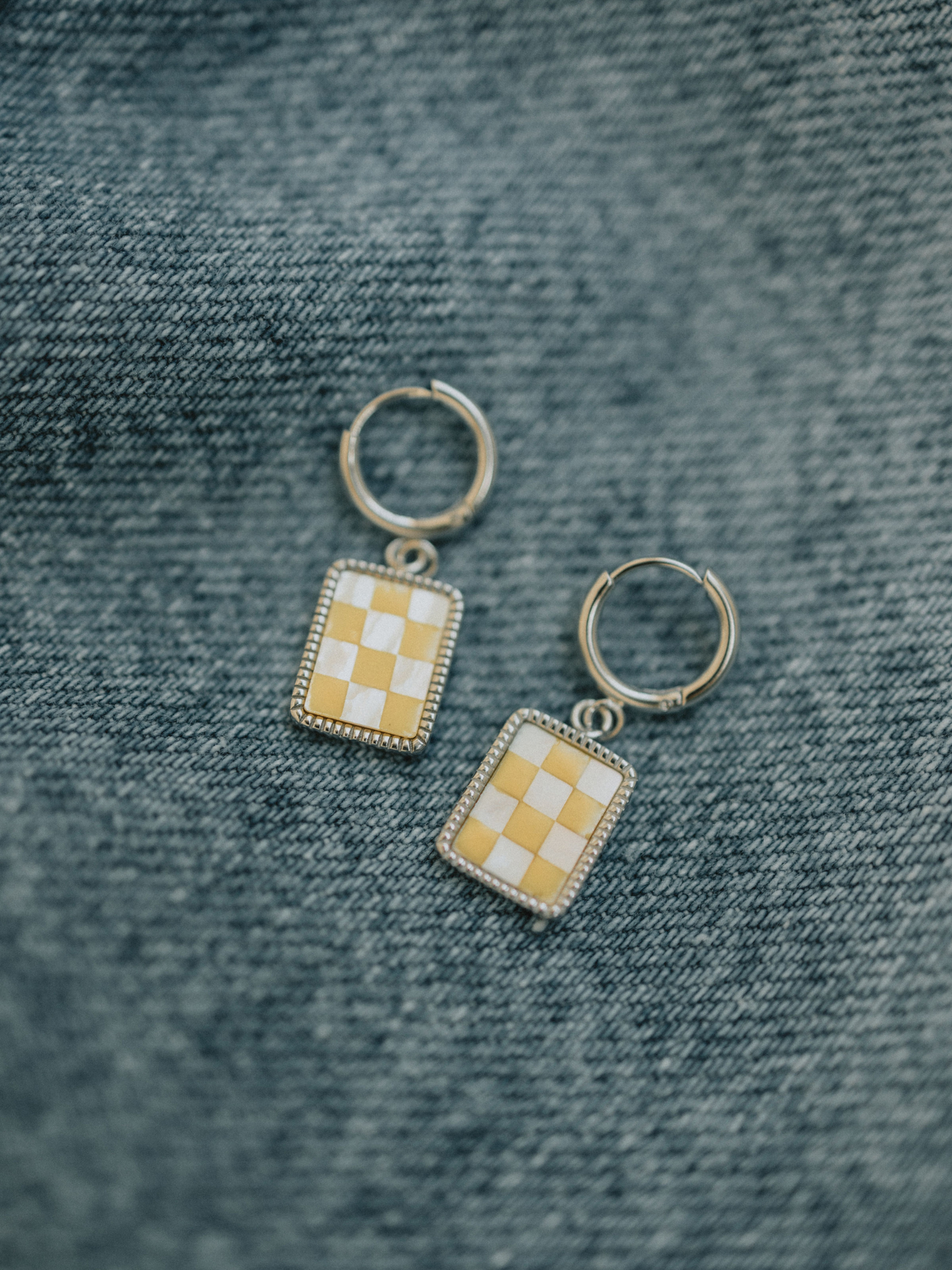 Yellow Checkered Hoops (Silver)