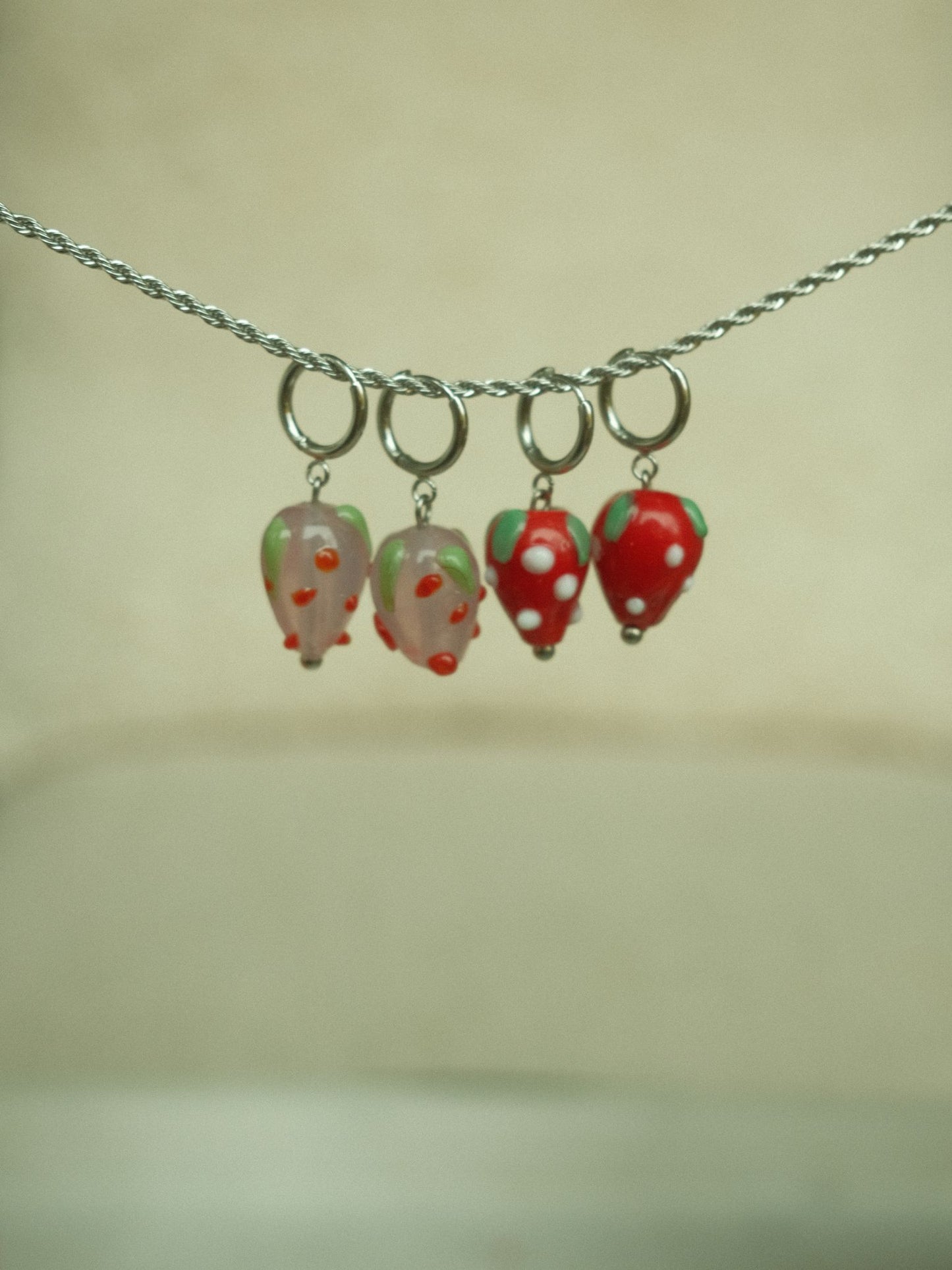 Pink Strawberry Earrings (silver)