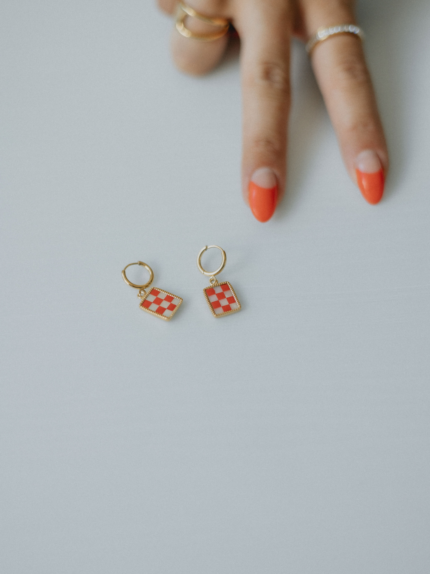 Red Checkered Hoops (18k Gold)