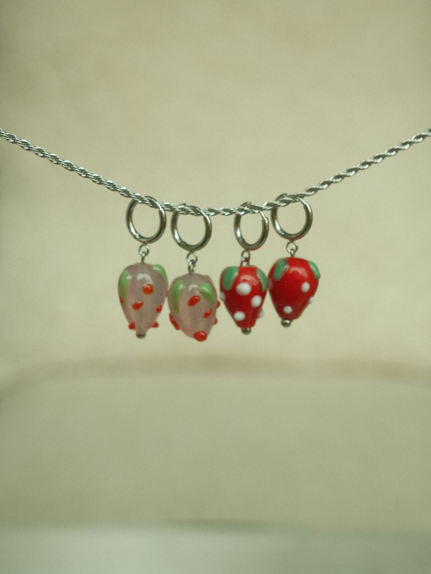 Red Strawberry Earrings (silver)