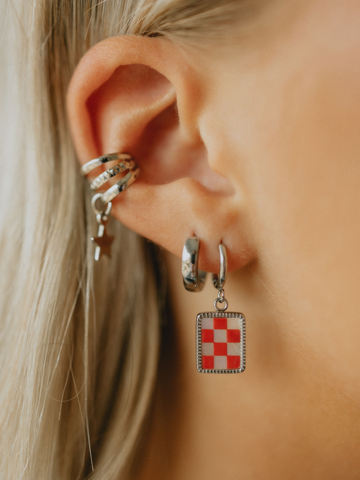 Red Checkered Hoops (Silver)