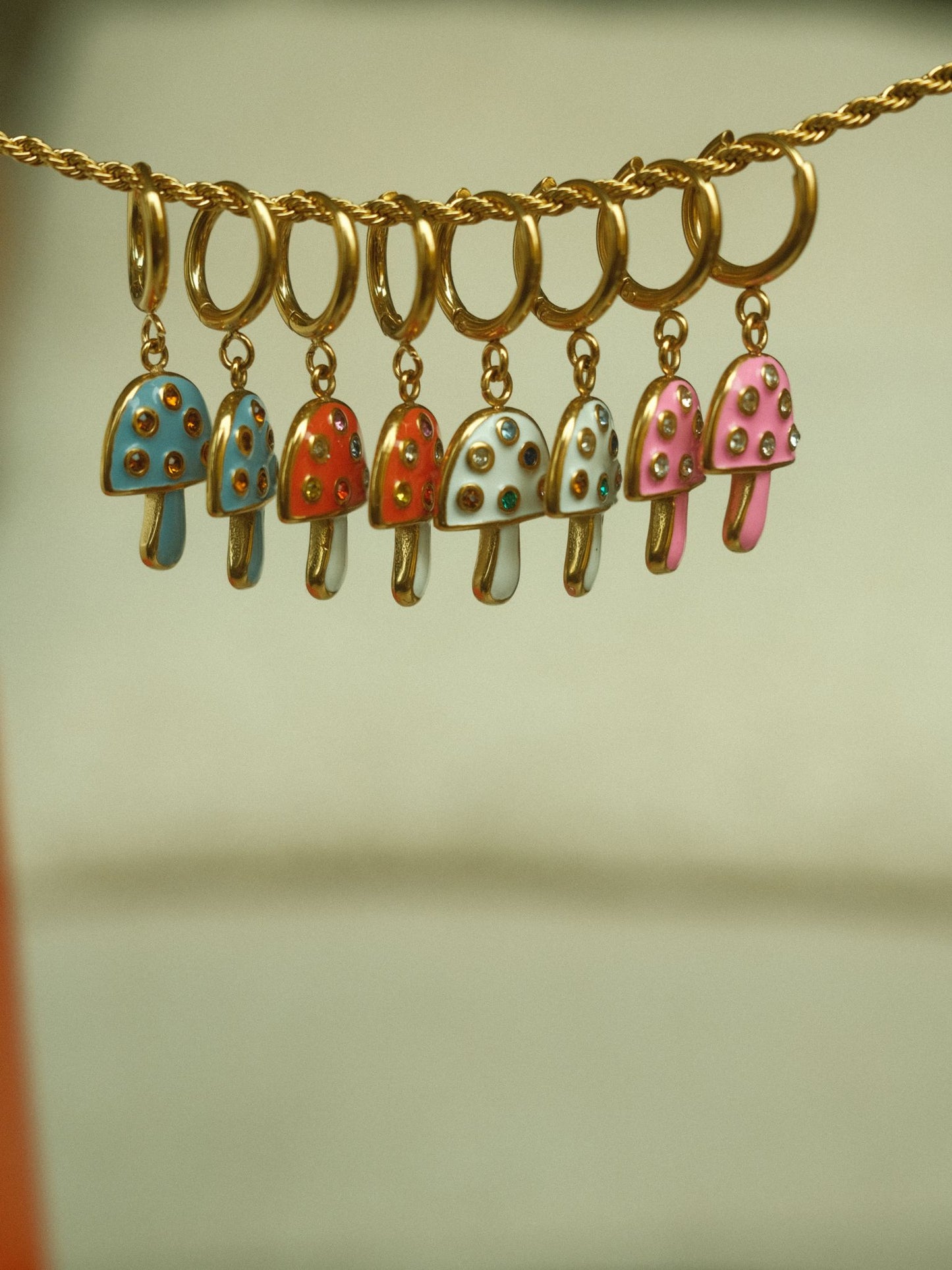 Pink Mushroom Earrings (18k gold)