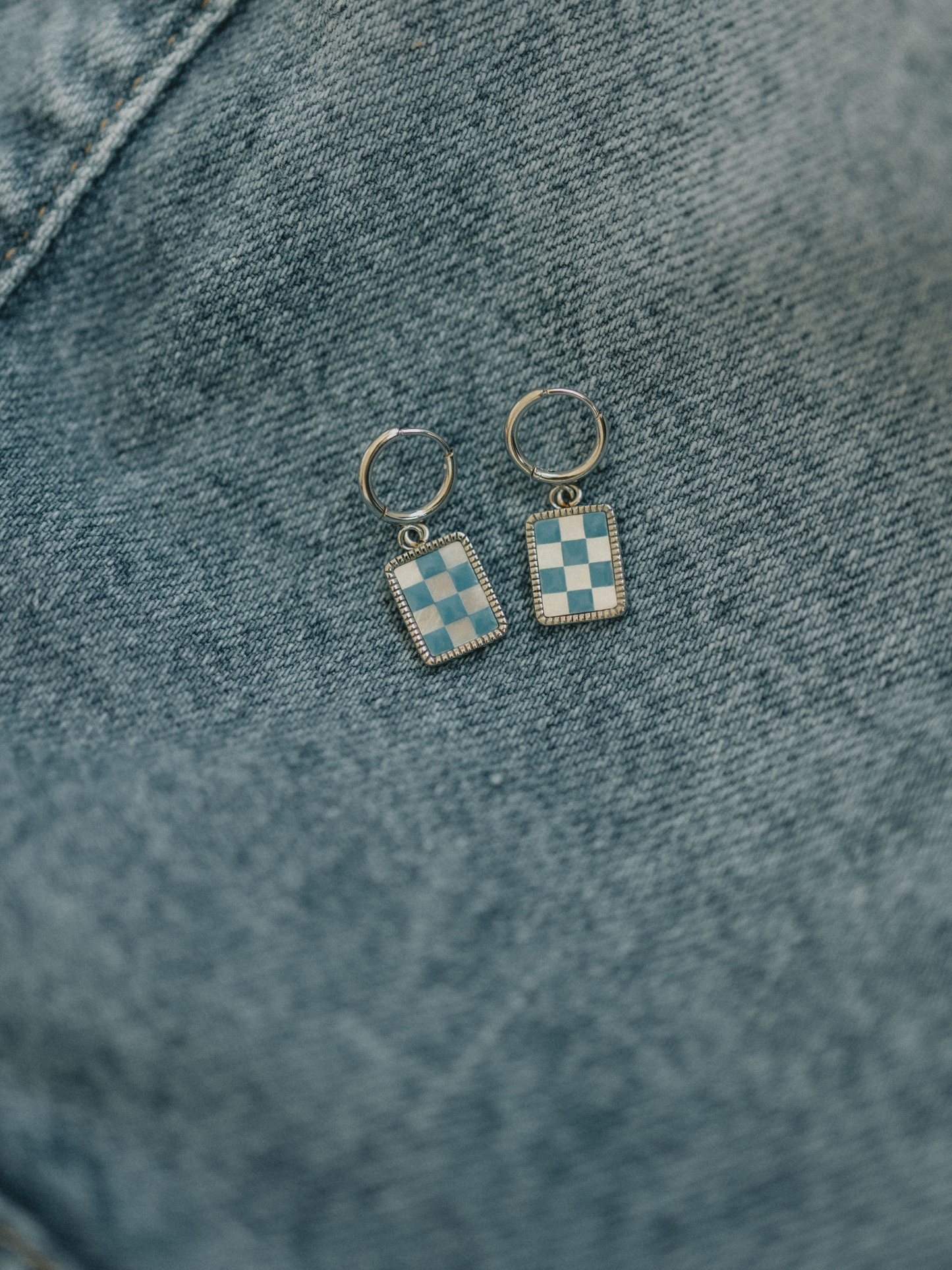 Blue Checkered Hoops (Silver)