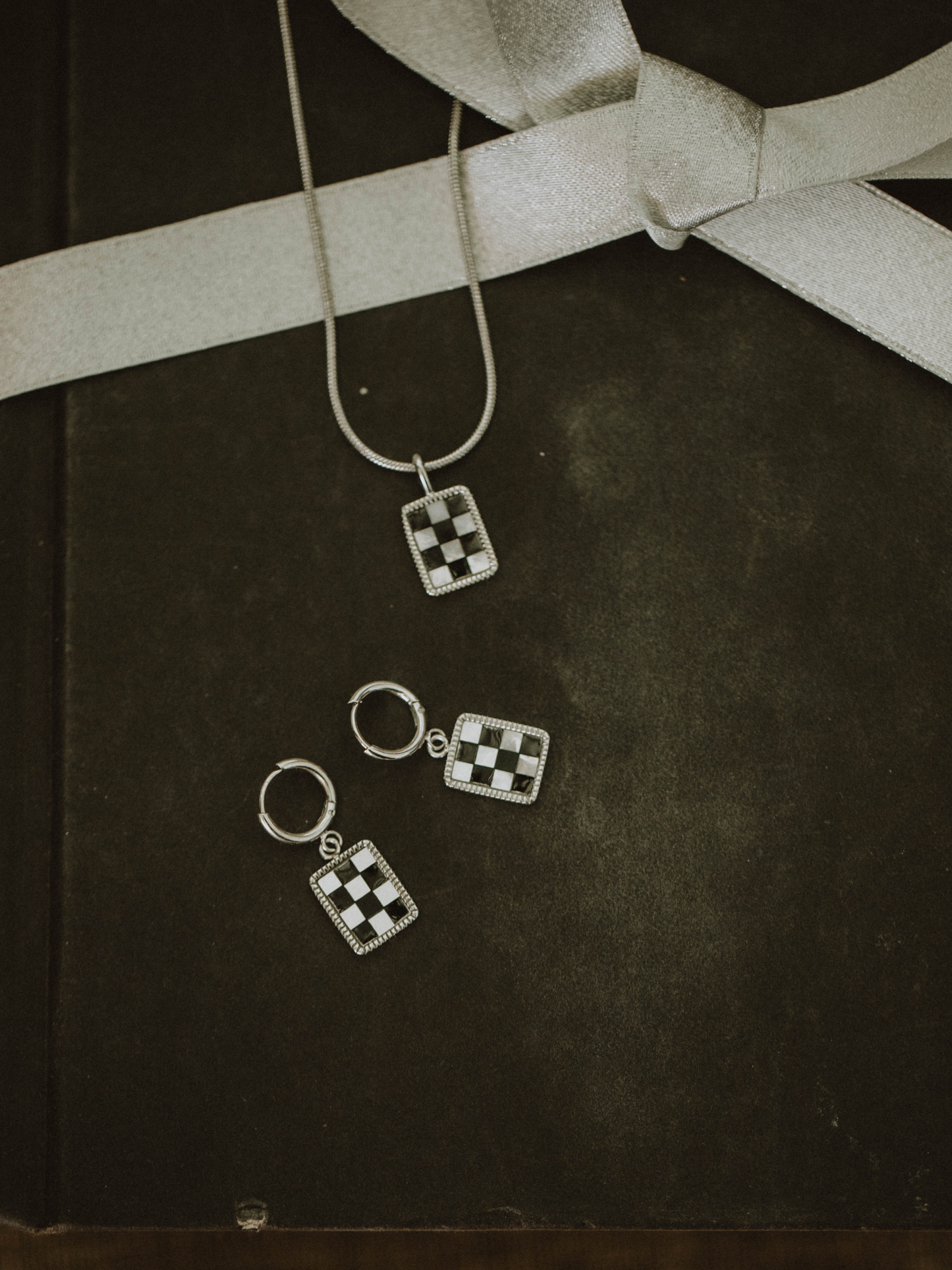 B&W Checkered Necklace - Silver