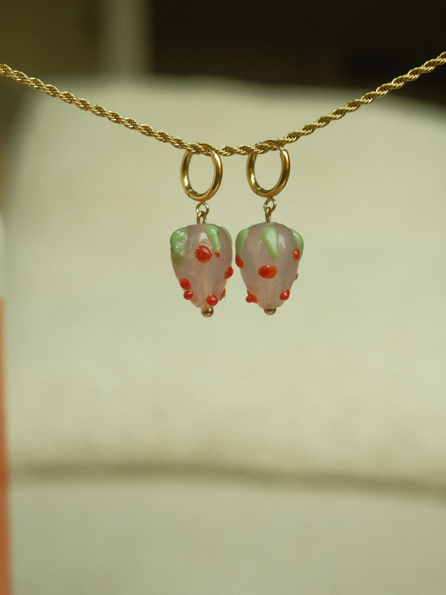 Pink Strawberry Earrings (18k gold)