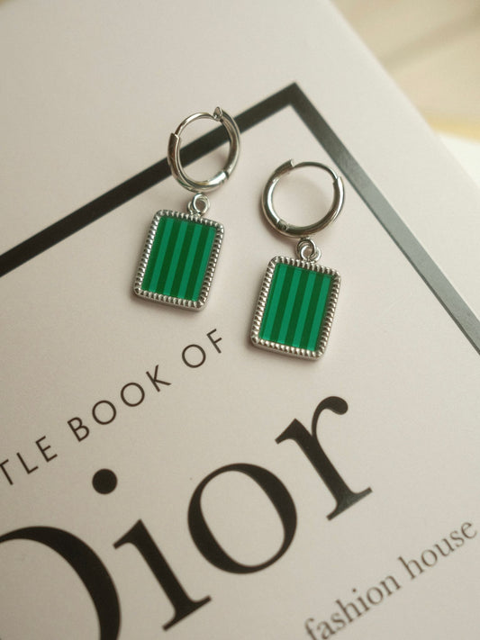 Green Striped Earrings (silver)