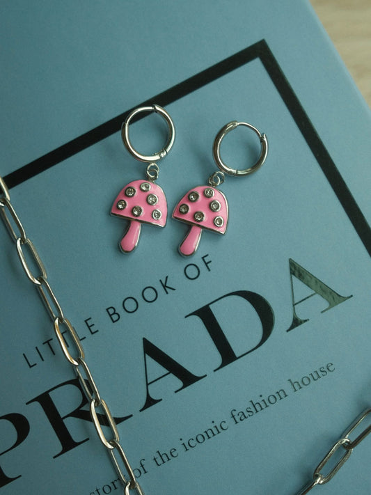 Pink Mushroom Earrings (silver)