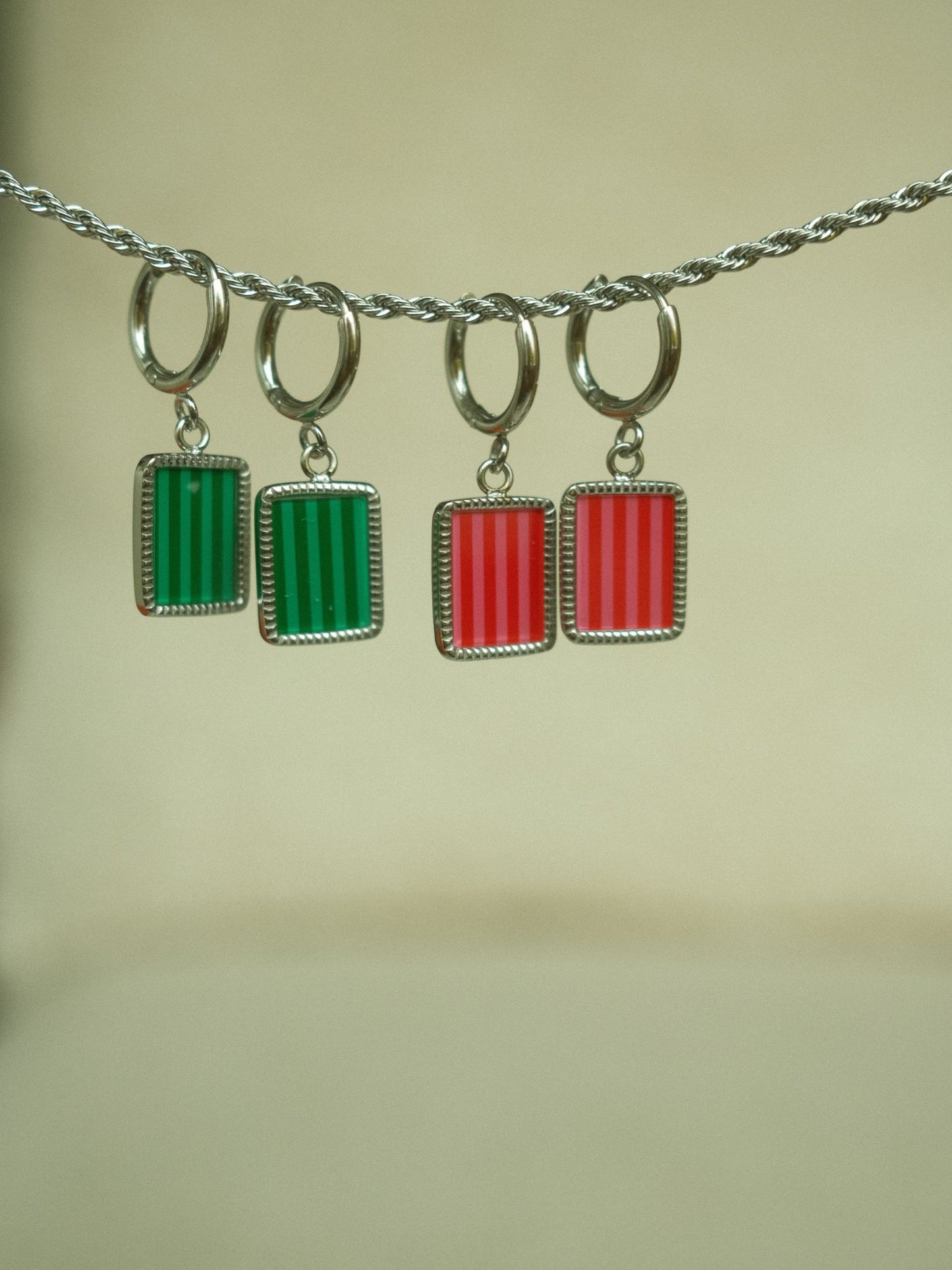 Red Striped Earrings (silver)