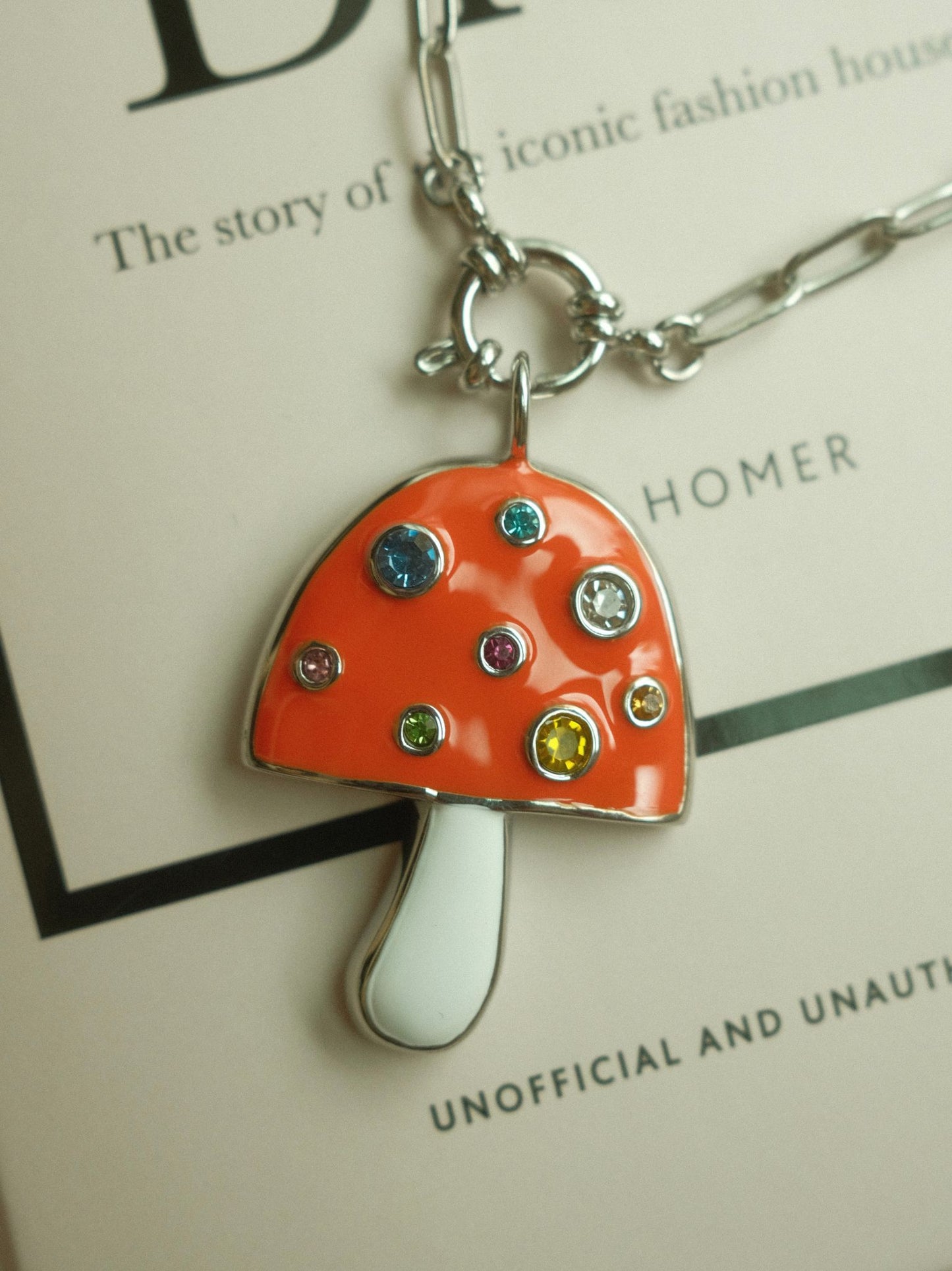 Orange Mushroom Necklace (silver)