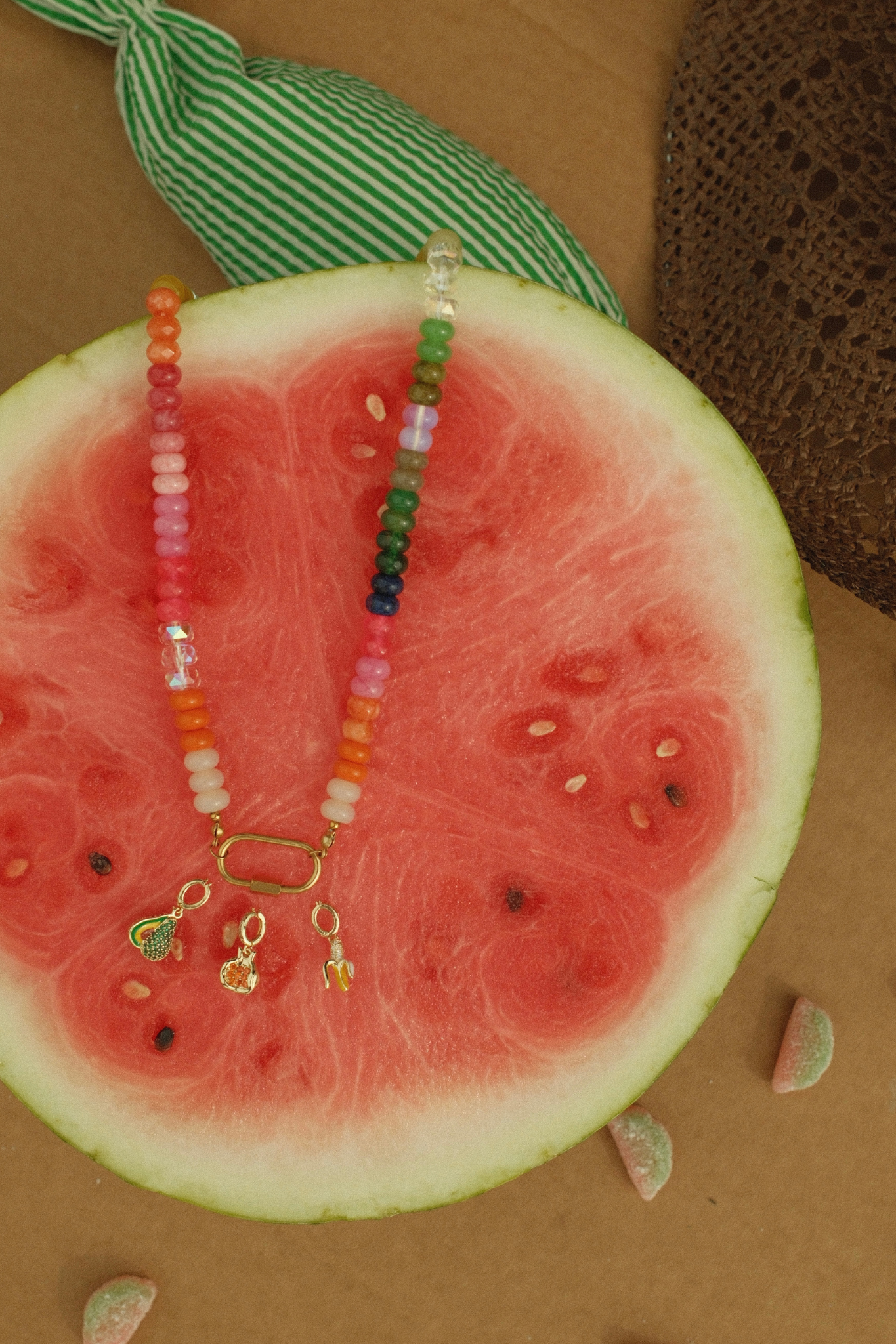 Rainbow Stone Necklace Carabiner