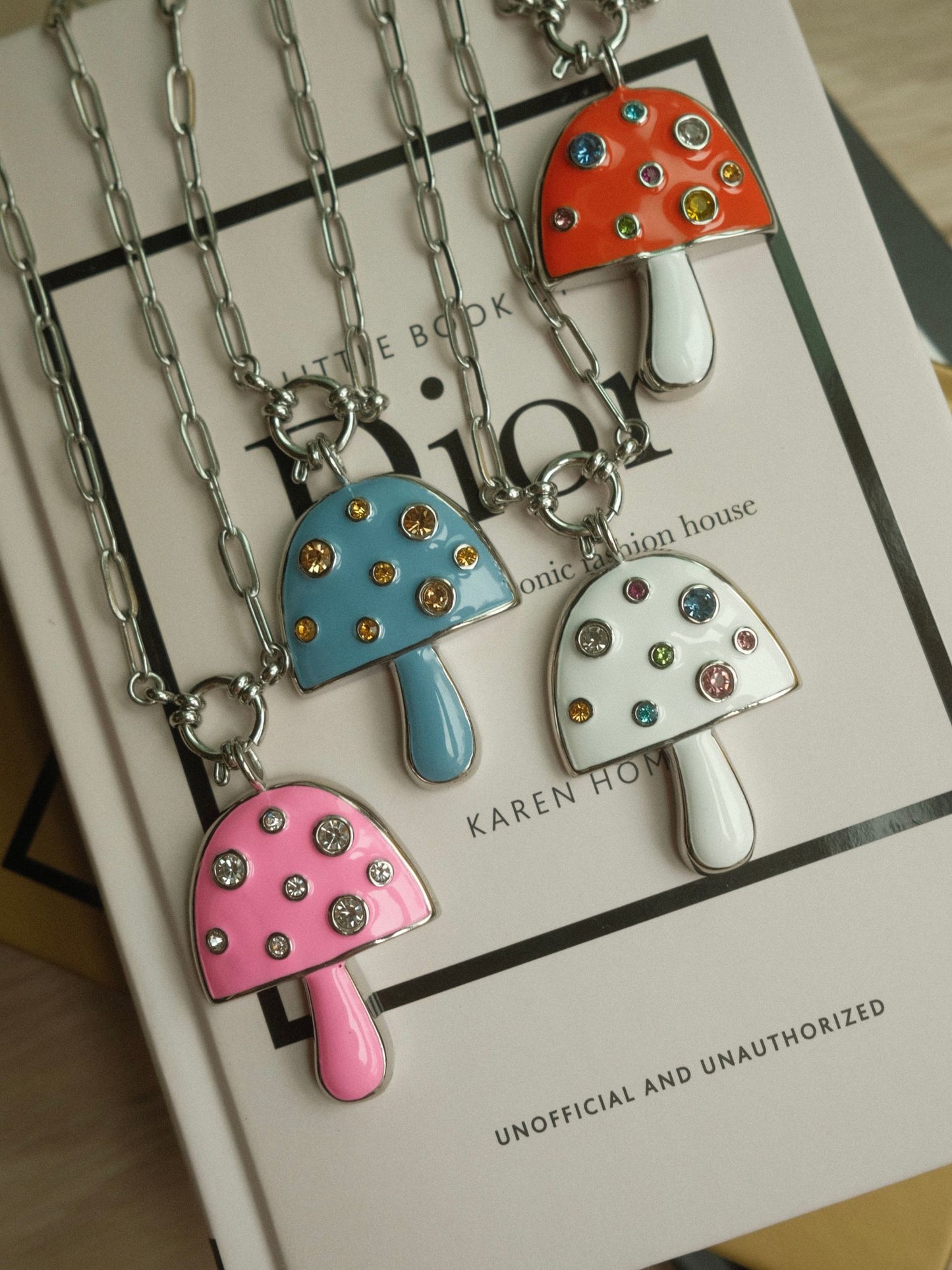 Pink Mushroom Necklace (silver)