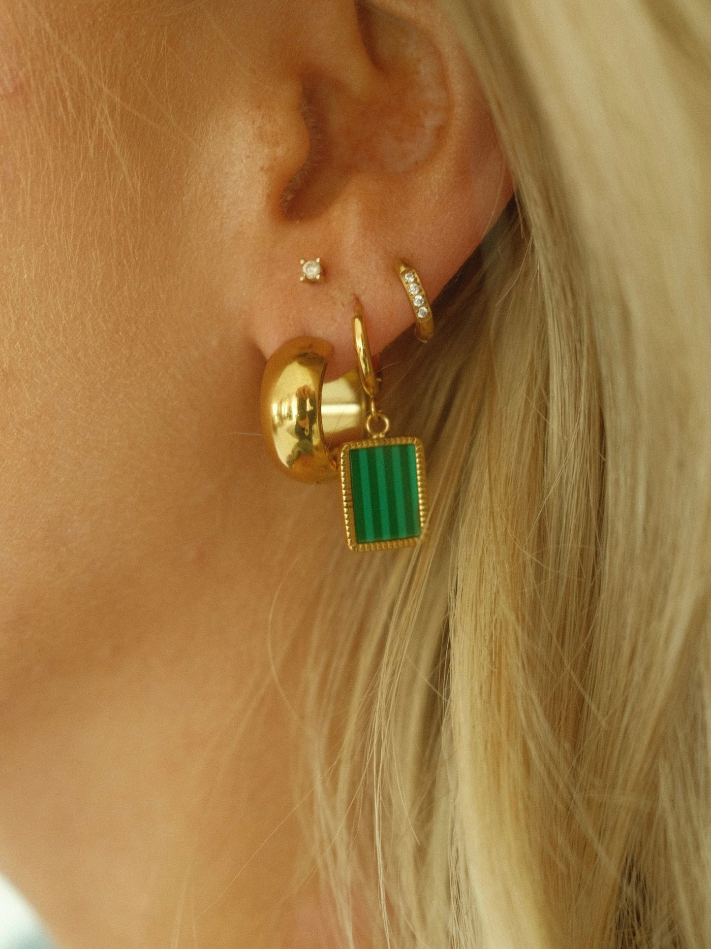 Green Striped Earrings (18k gold)