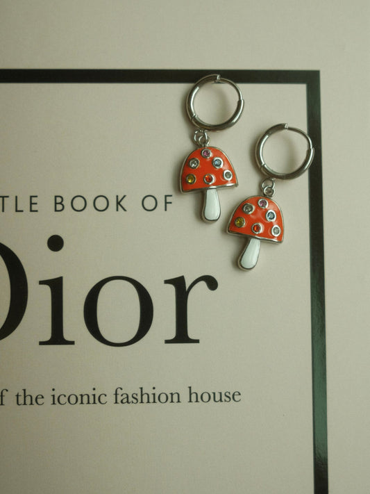 Orange Mushroom Earrings (silver)