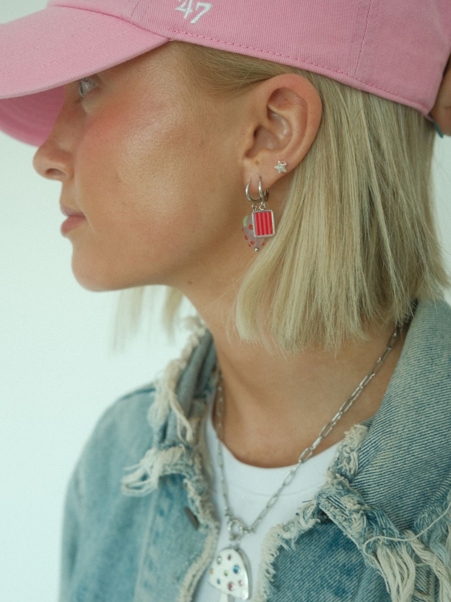 Pink Strawberry Earrings (silver)