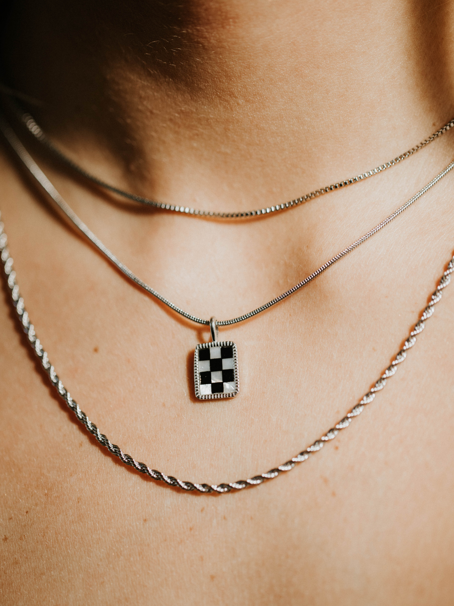 B&W Checkered Necklace - Silver