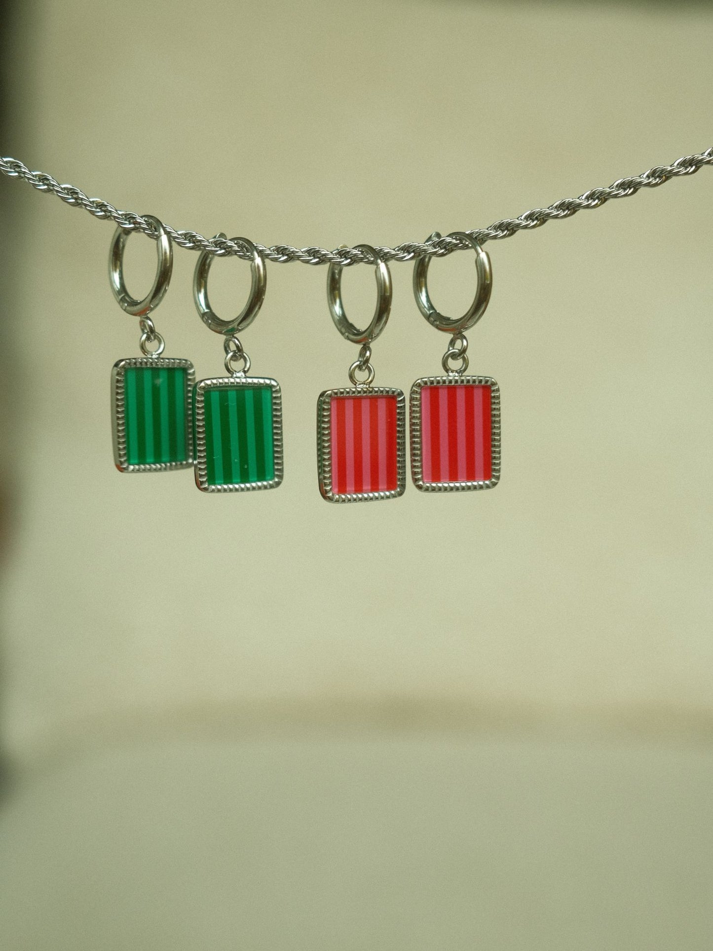 Green Striped Earrings (silver)