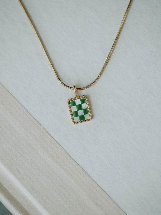 Green Checkered Necklace (18k gold)