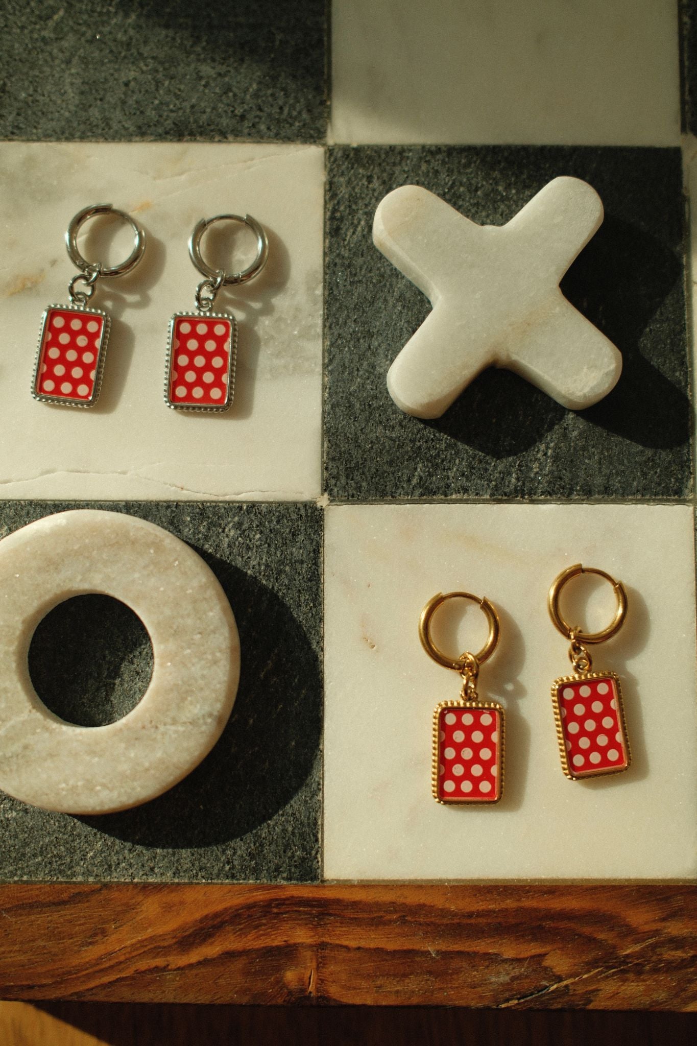 Red Polka Dot Earrings (Silver)