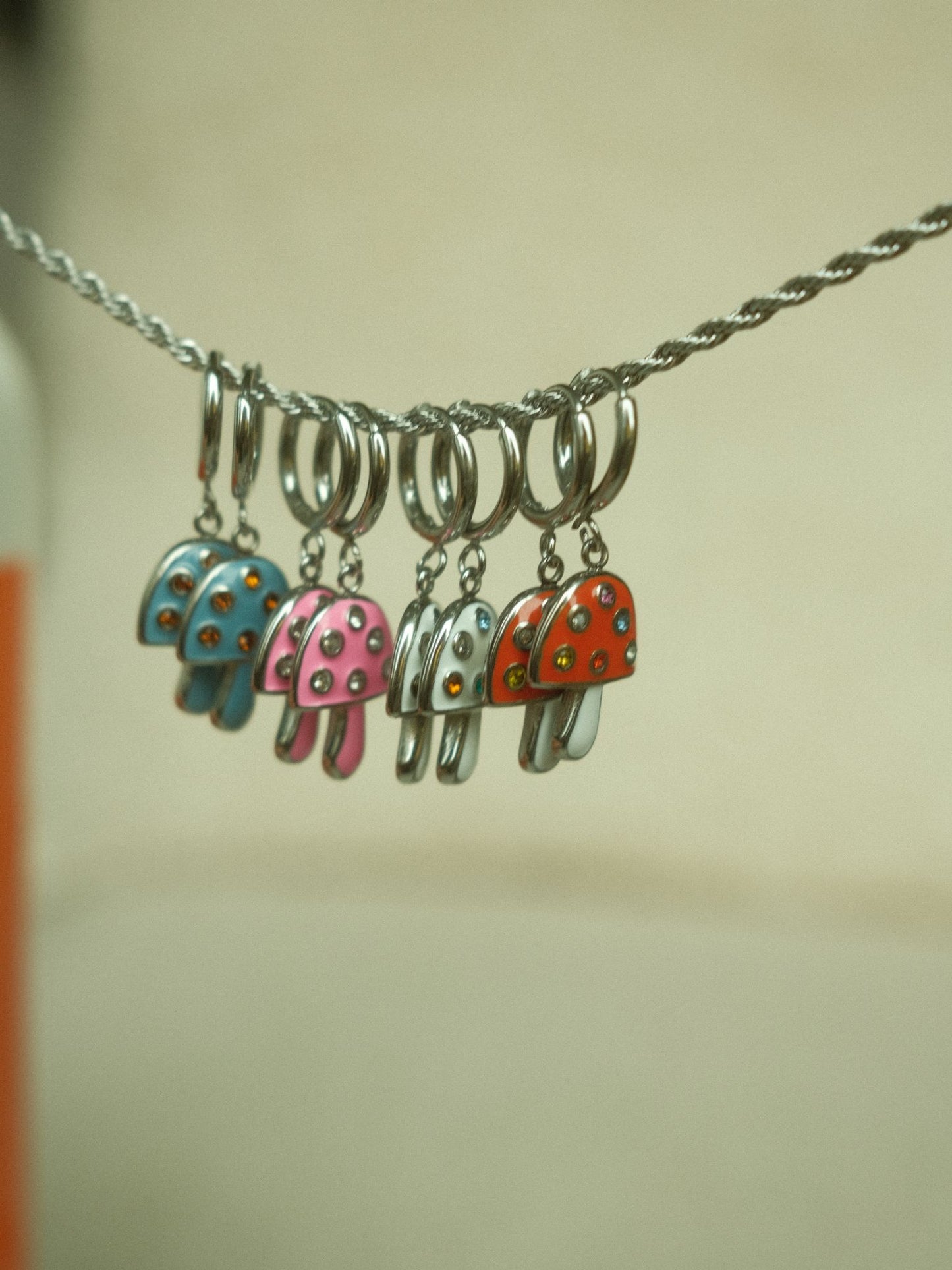 Pink Mushroom Earrings (silver)