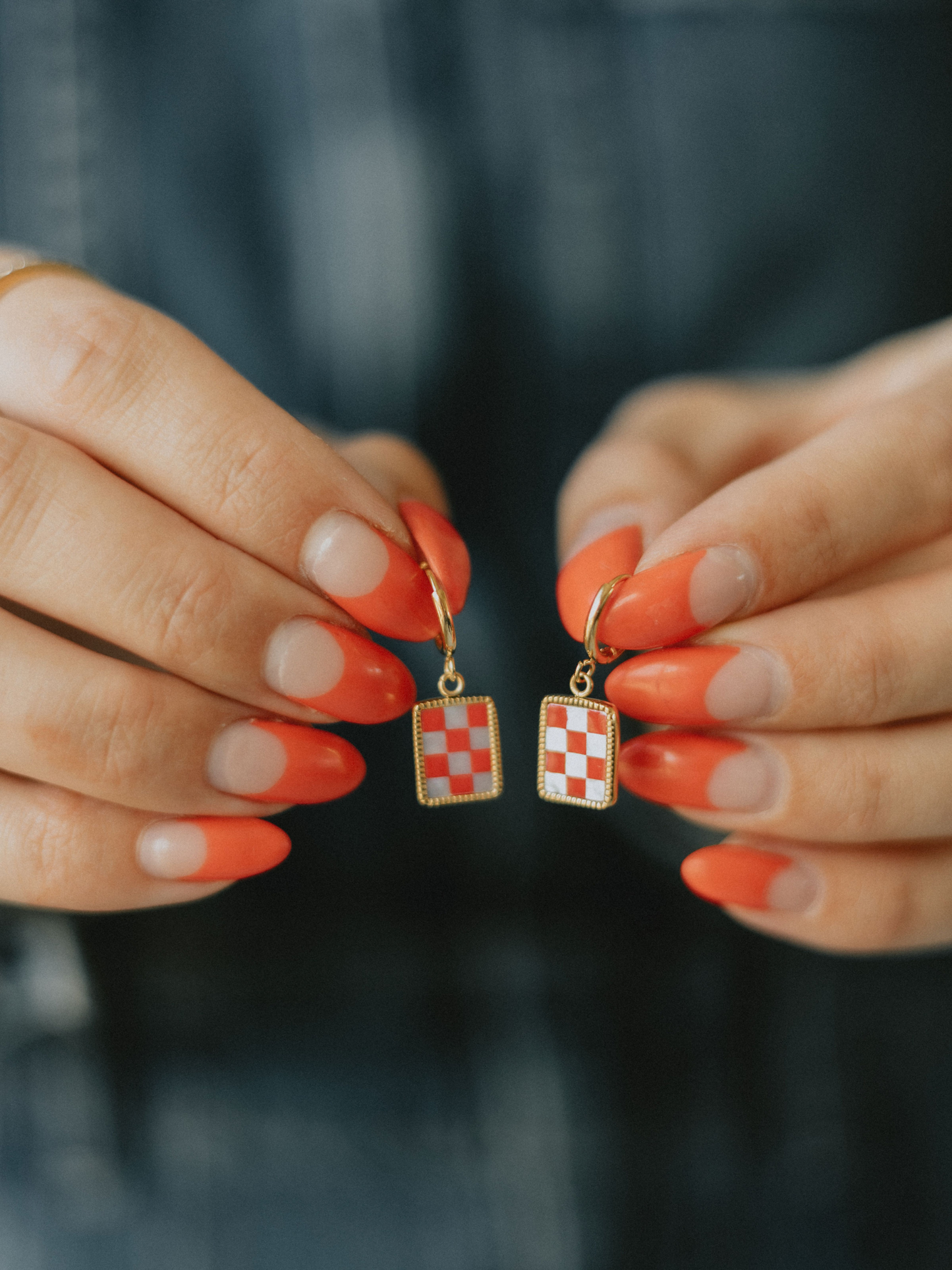 Red Checkered Hoops (18k Gold)