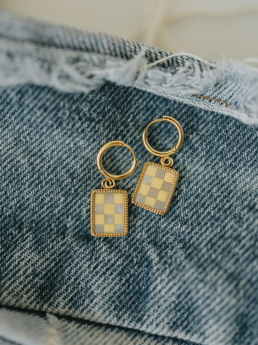 Yellow Checkered Hoops (18k Gold)