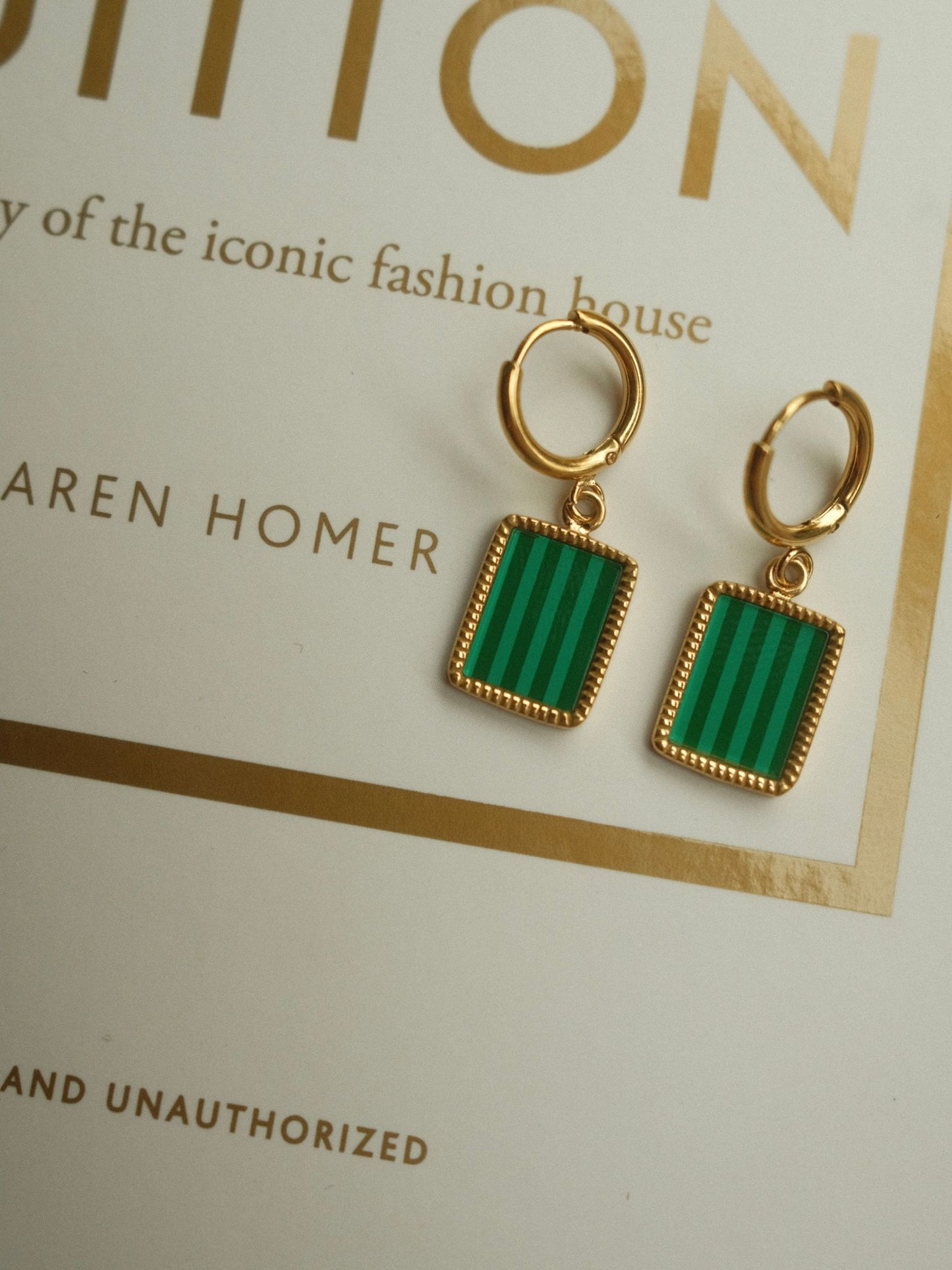 Green Striped Earrings (18k gold)