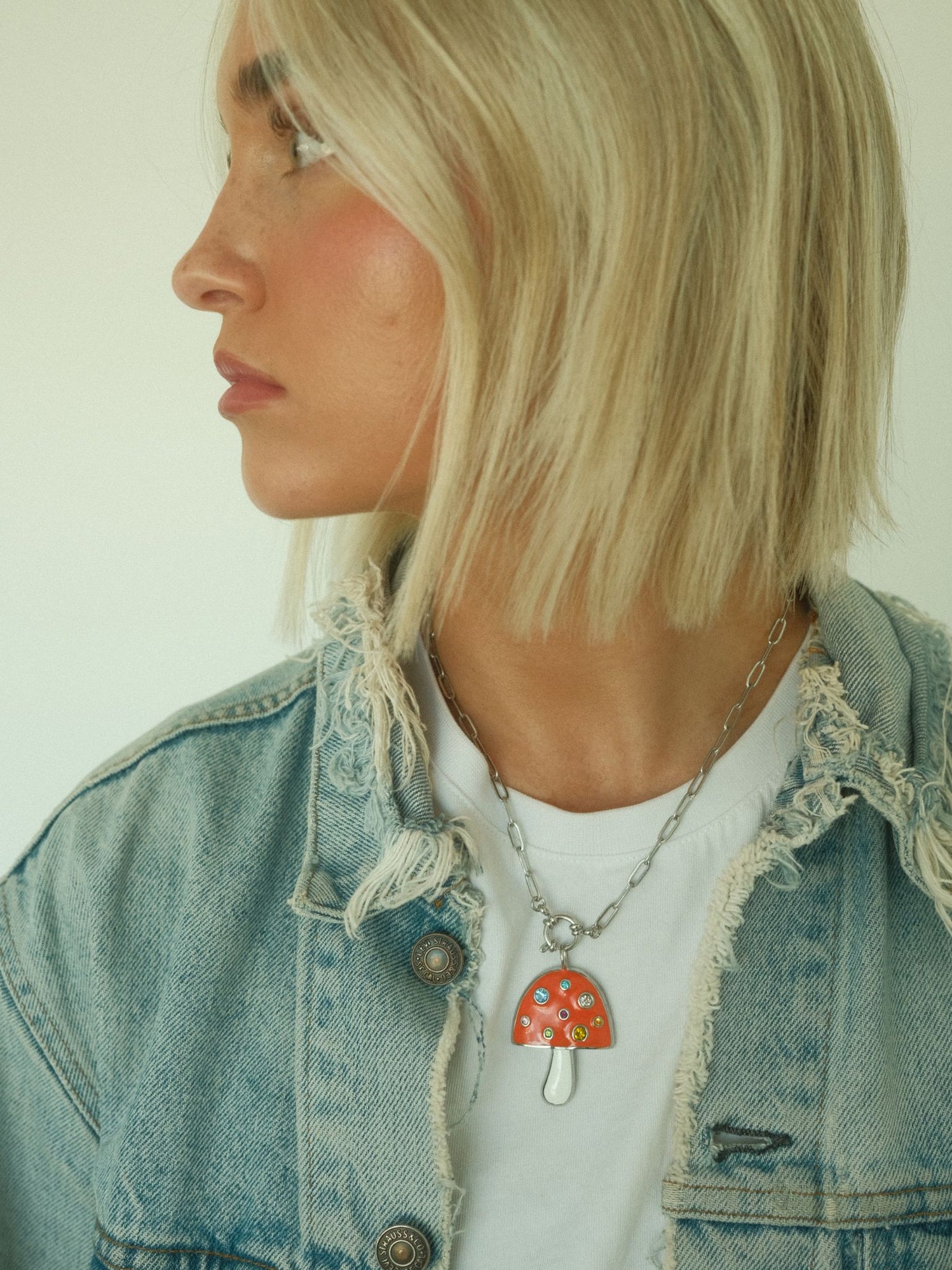 Orange Mushroom Necklace (silver)