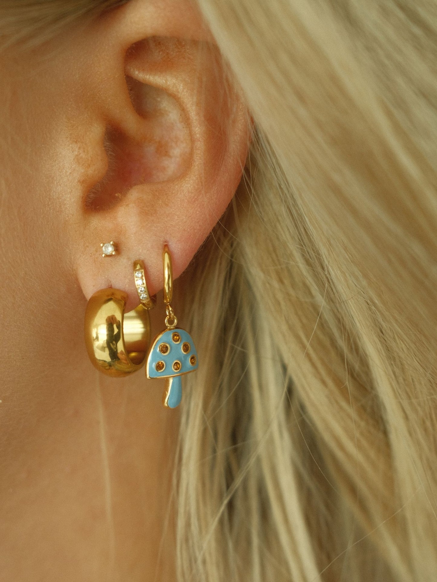 Blue Mushroom Earrings (18k gold)