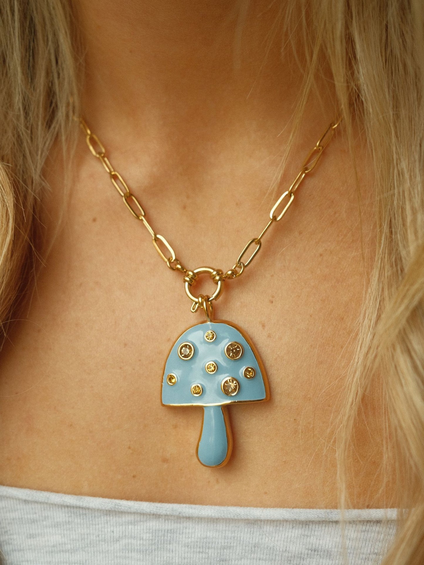 Blue Mushroom Necklace (18k gold)