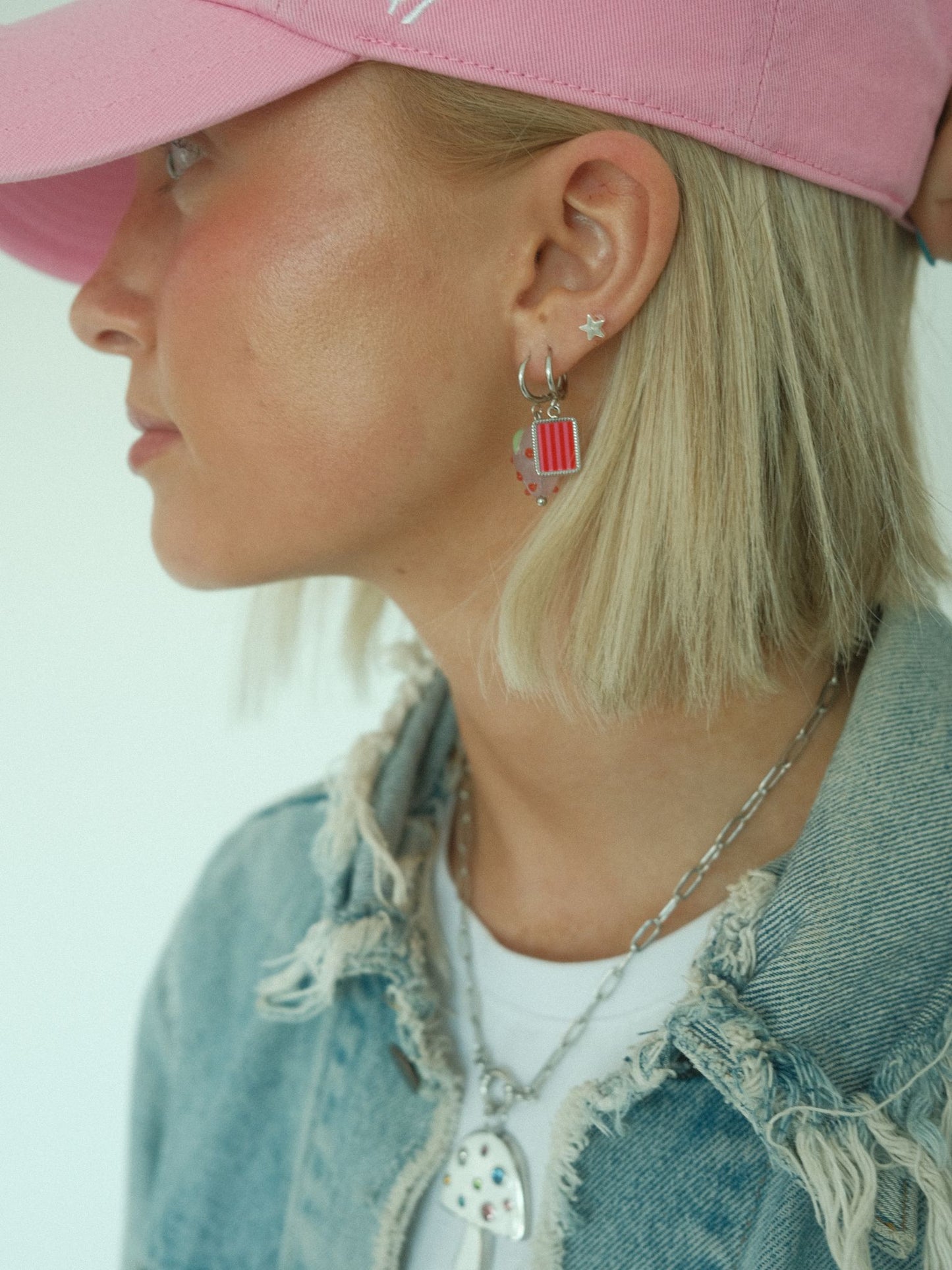 Red Striped Earrings (silver)