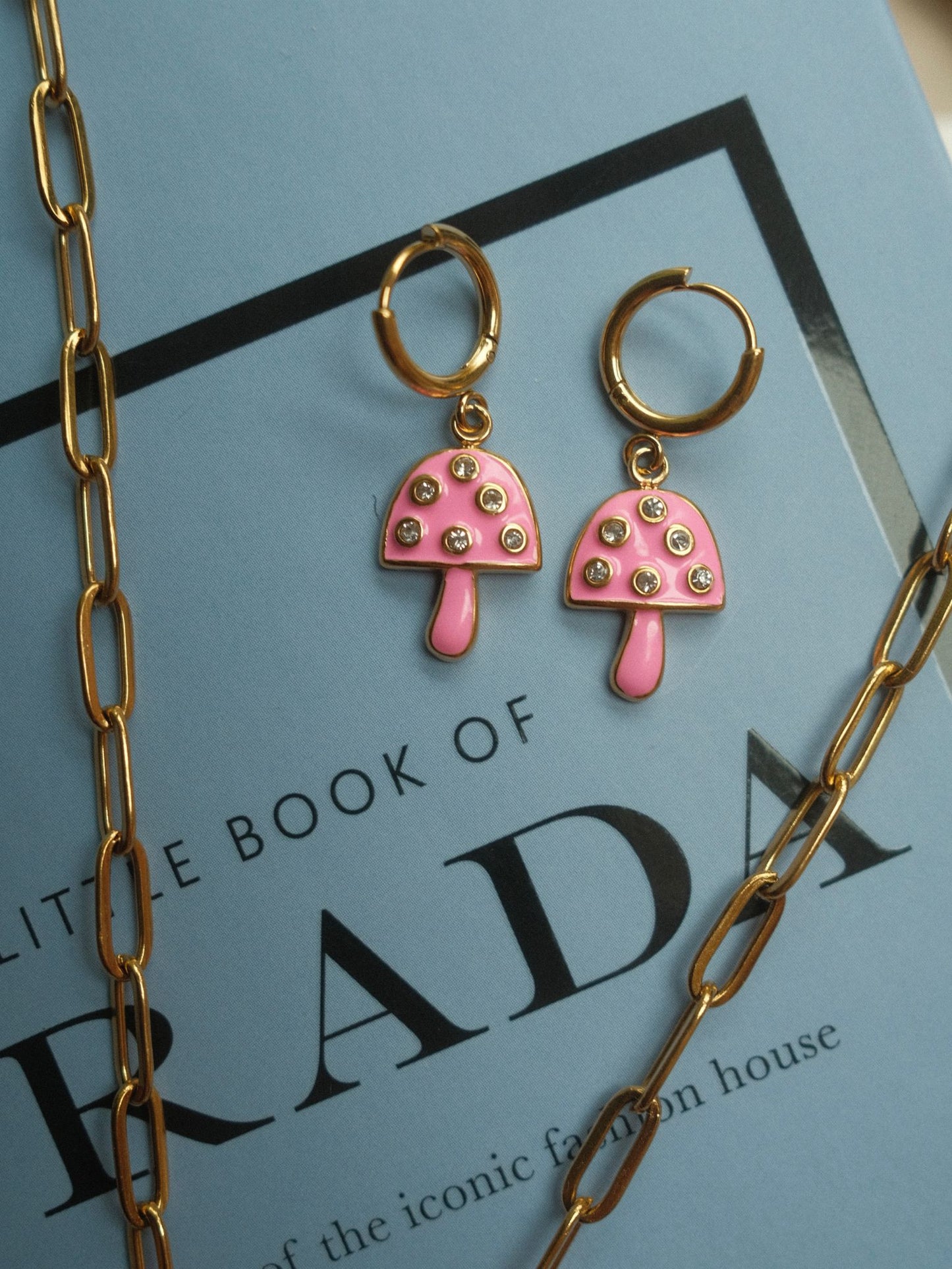 Pink Mushroom Earrings (18k gold)