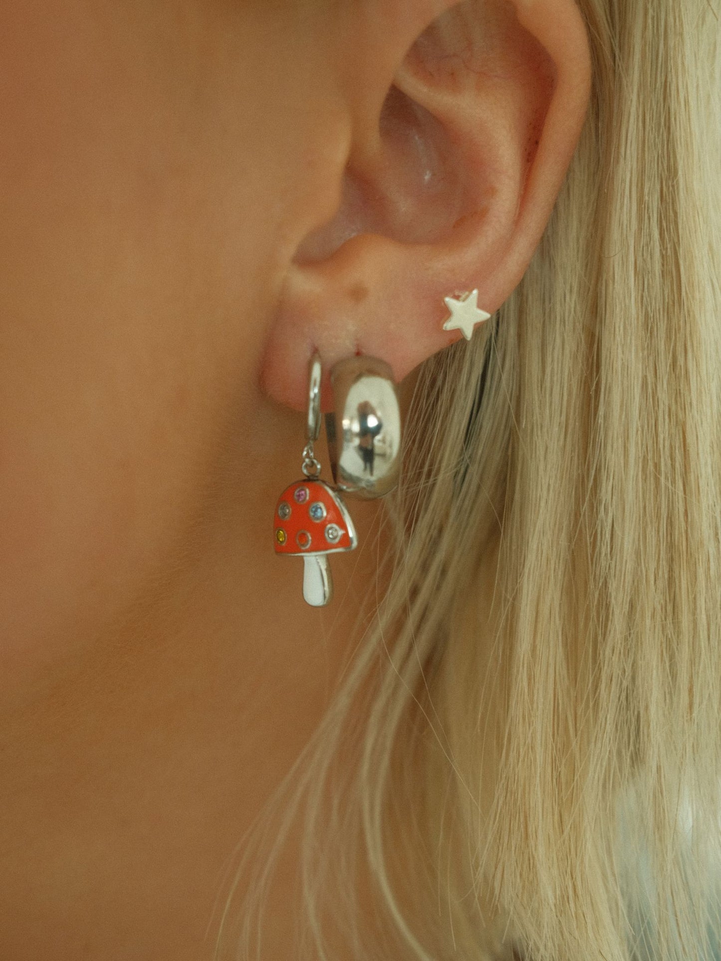 Orange Mushroom Earrings (silver)